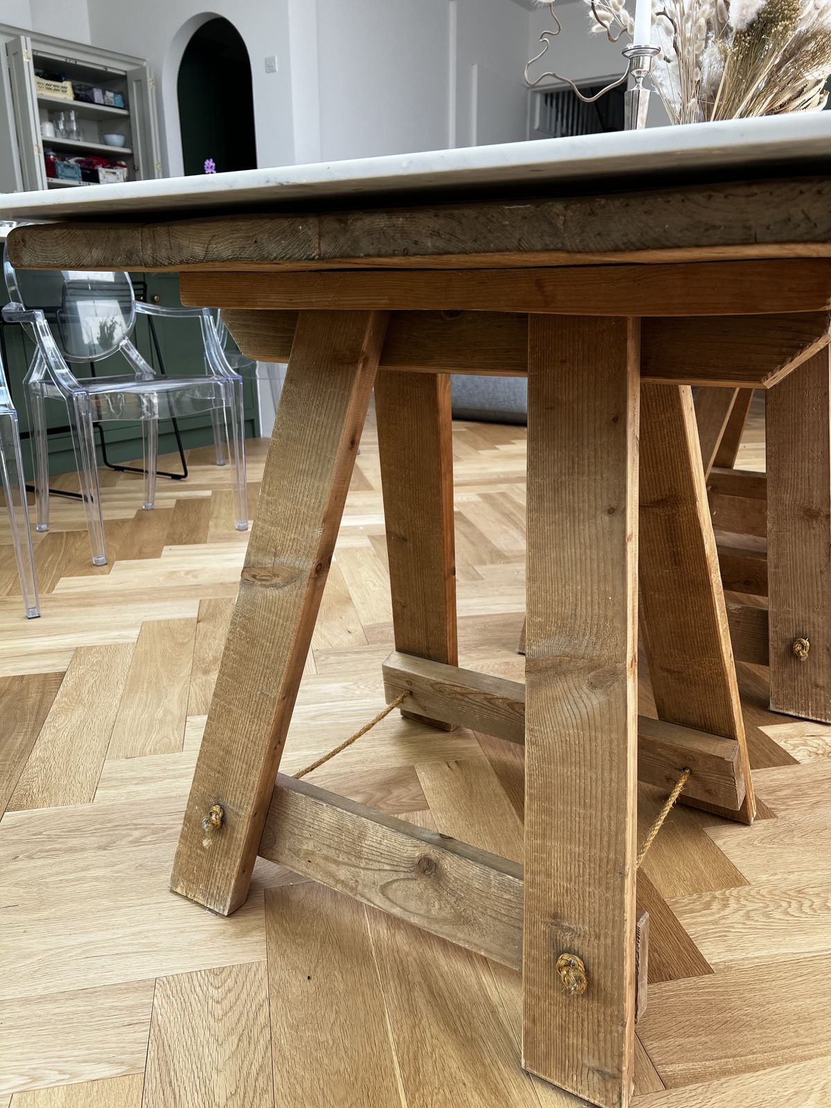 Quartz Top Wooden Trestle Dining Table photo 700.0