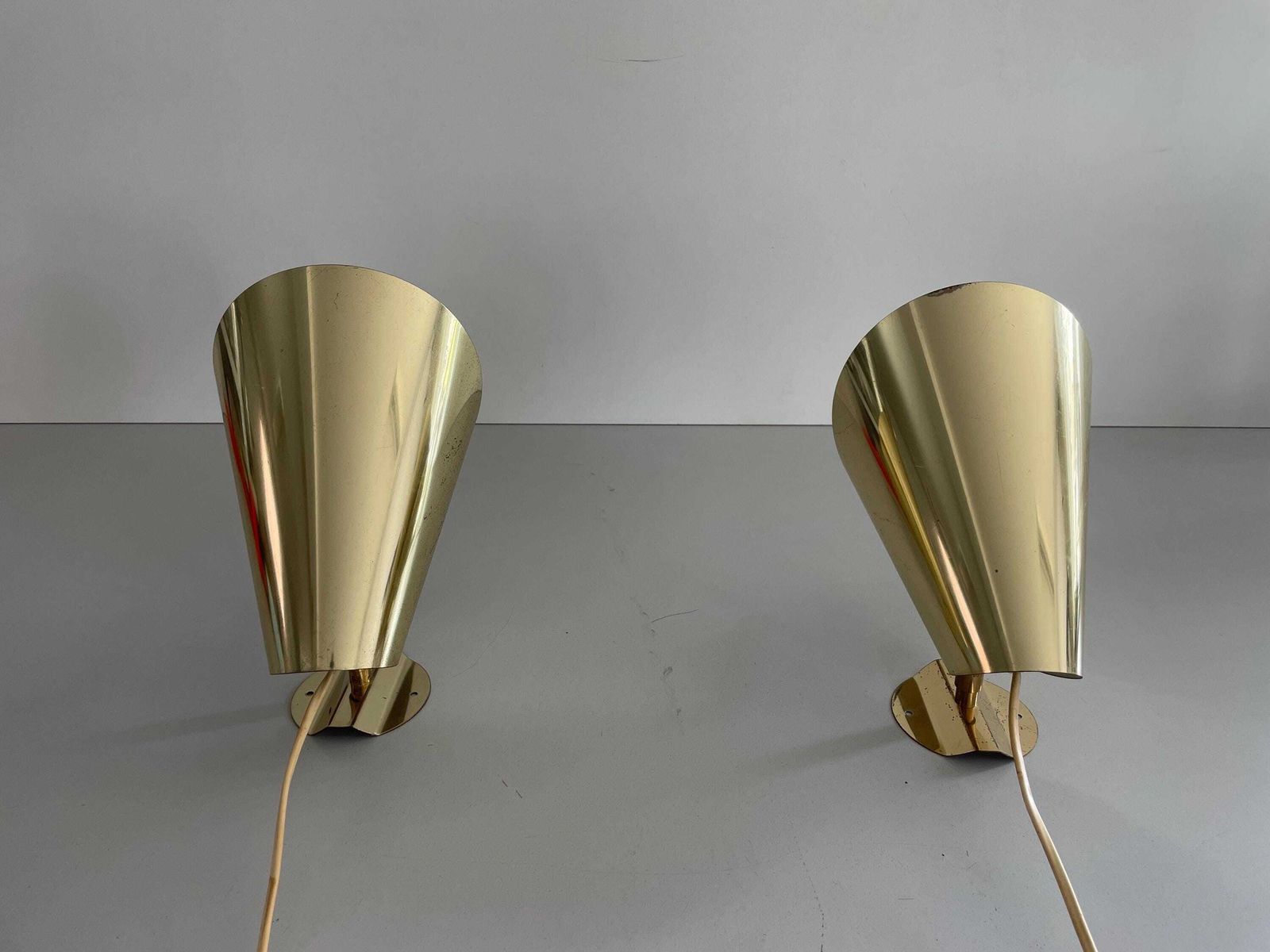 Scandinavian Design Gold Metal Pair Of Sconces, 1970s, Sweden photo for sale