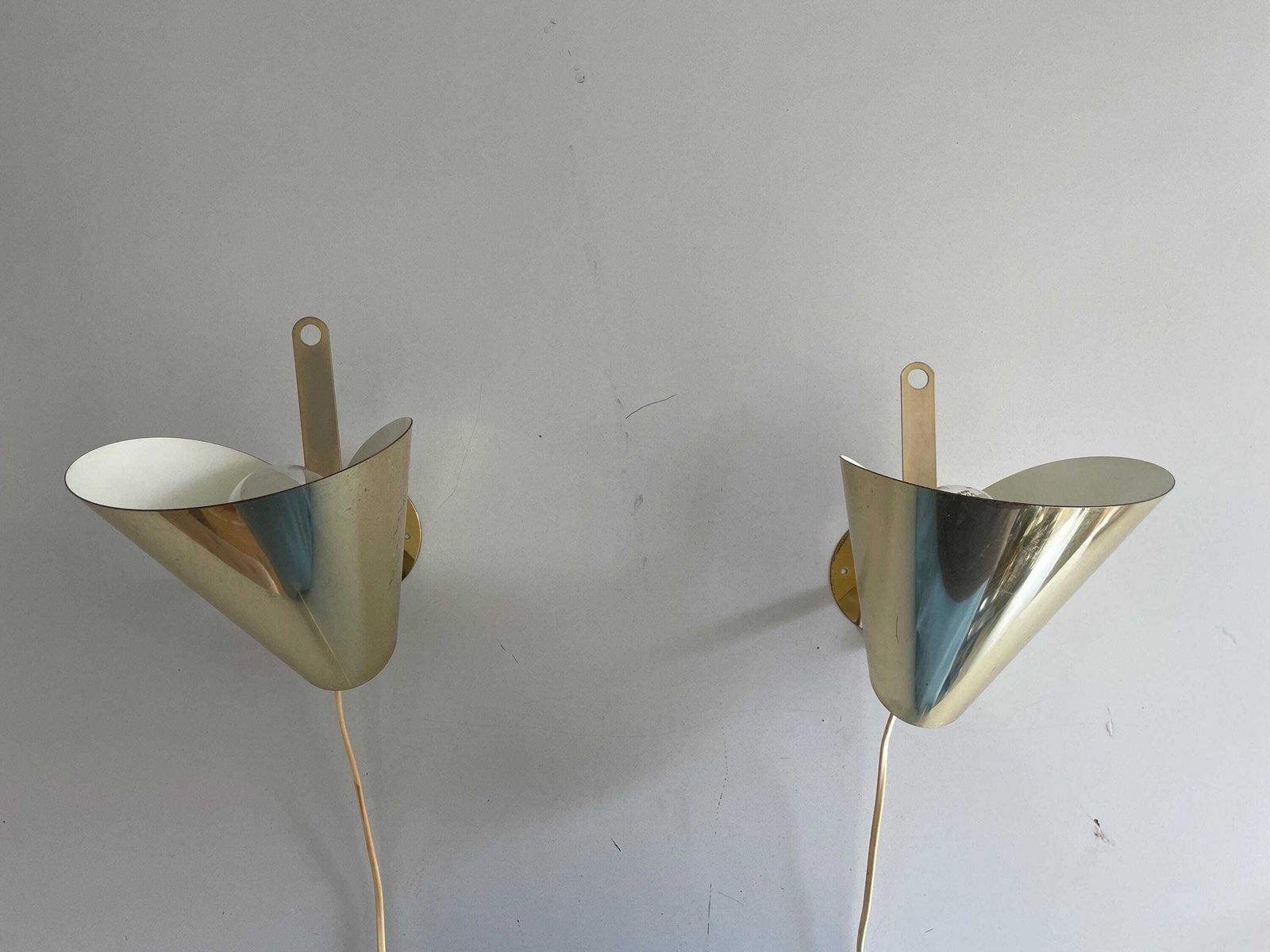 Scandinavian Design Gold Metal Pair Of Sconces, 1970s, Sweden photo Lighting