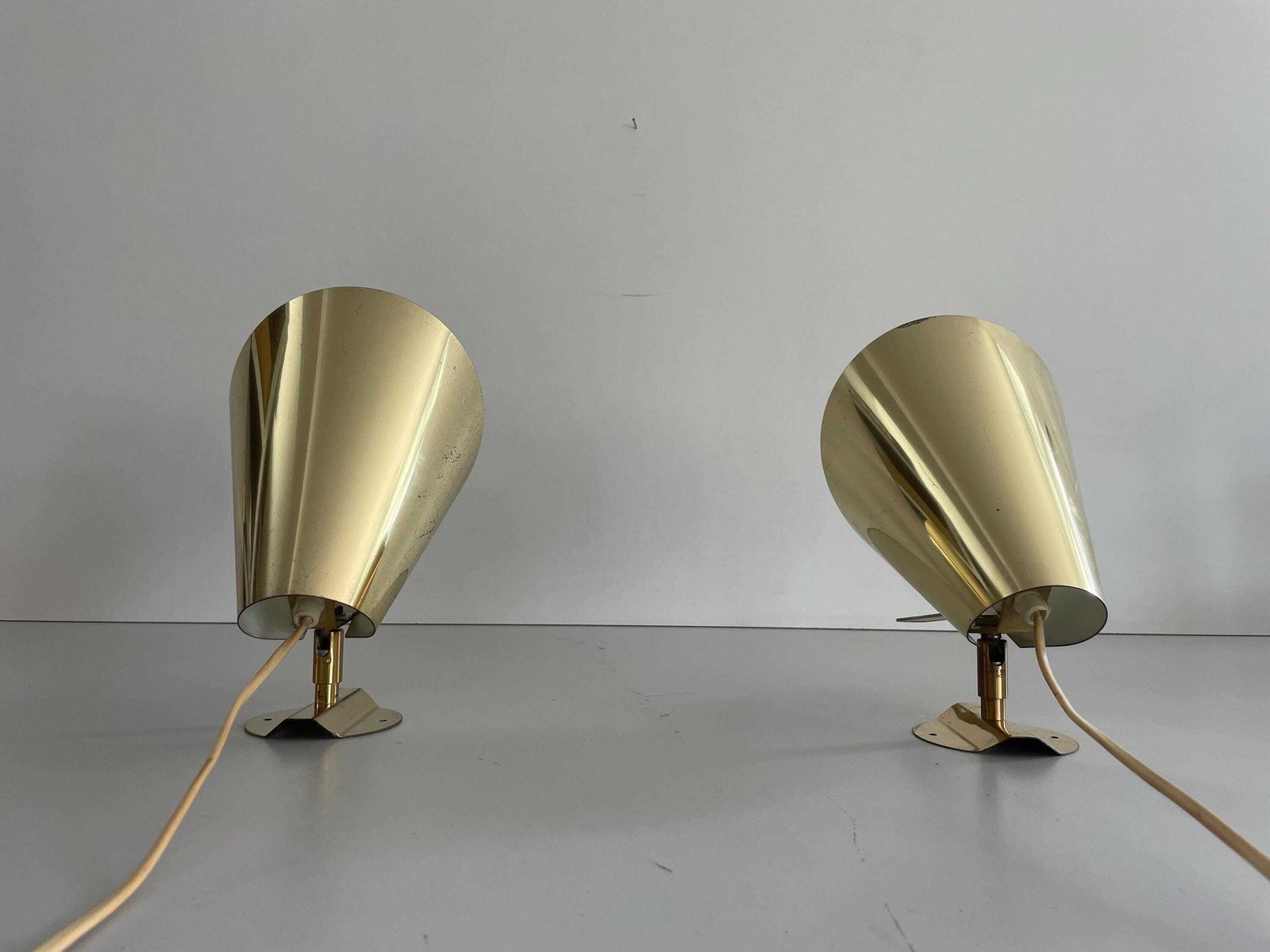Scandinavian Design Gold Metal Pair Of Sconces, 1970s, Sweden photo vinterior
