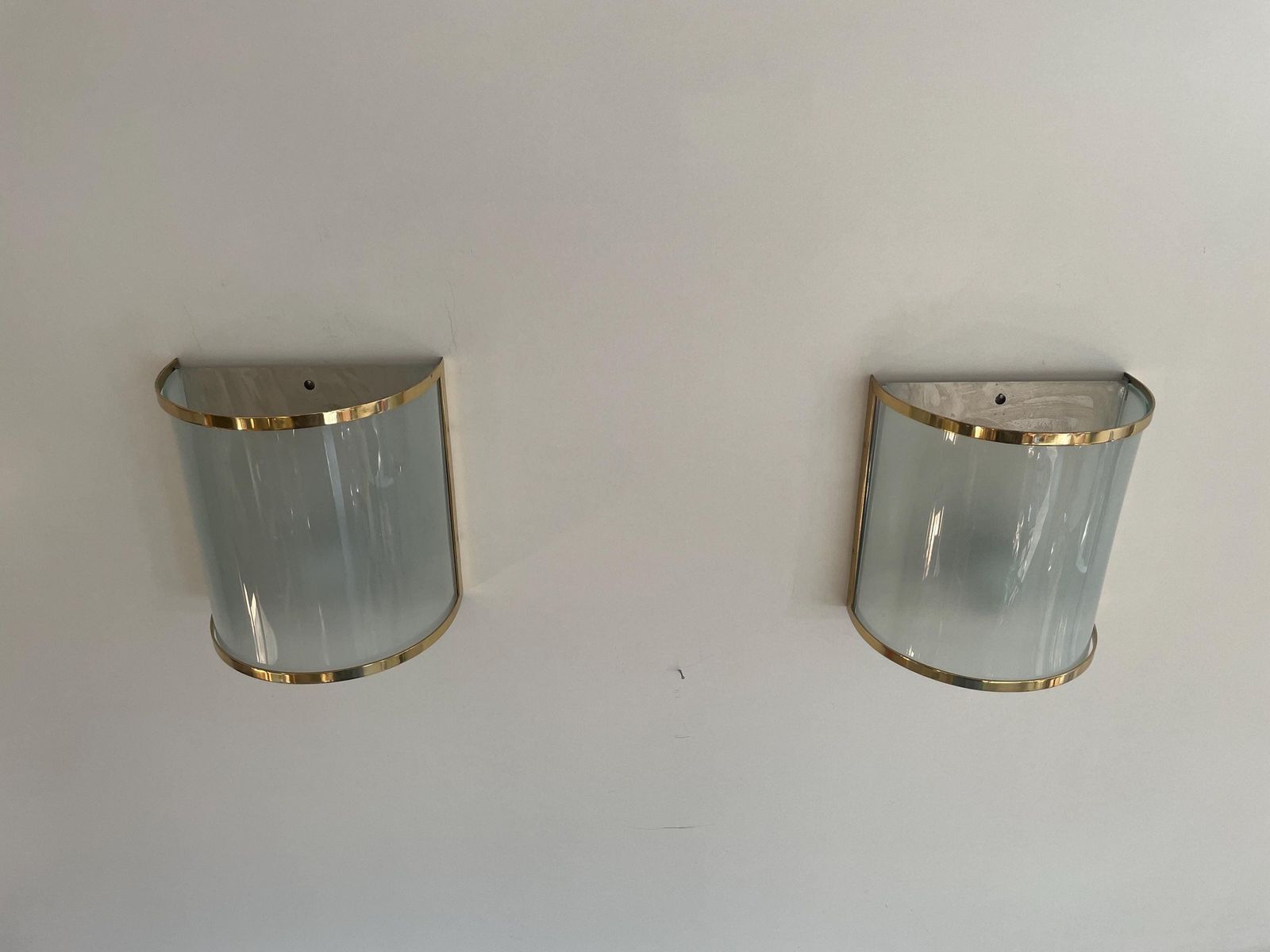 Brass And Glass Exclusive Pair Of Sconces By San Juan Despi Barcelona By S.A. Metalarte, 1960s, Spain photo vintage