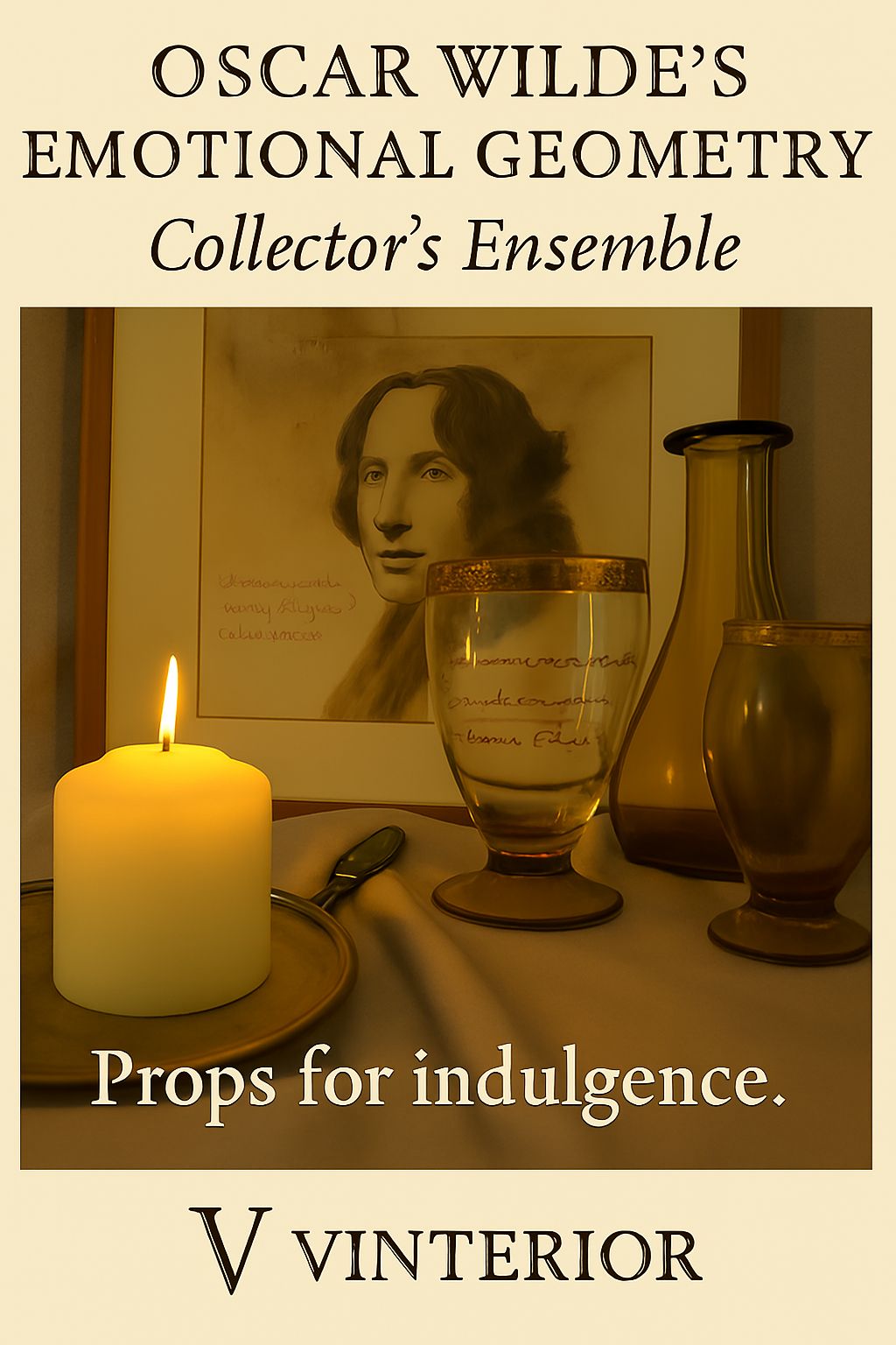 Oscar Wilde’s Emotional Geometry – Original Campion Artwork With Vintage Glass Salon Ensemble photo for sale
