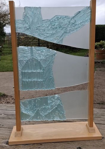 Unique Modernist Fused Glass Panel Sculpture Male Torso On Oak Ooak