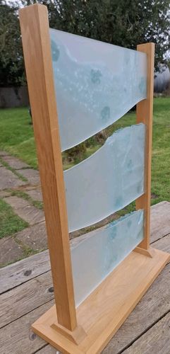 145.0 Unique Modernist Fused Glass Panel Sculpture Male Torso On Oak Ooak photo