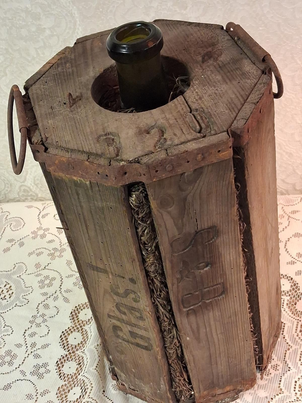 photo furniture Hexagon Boxed Rare Demijohn From A German Merchant Ship Lime Green Glass