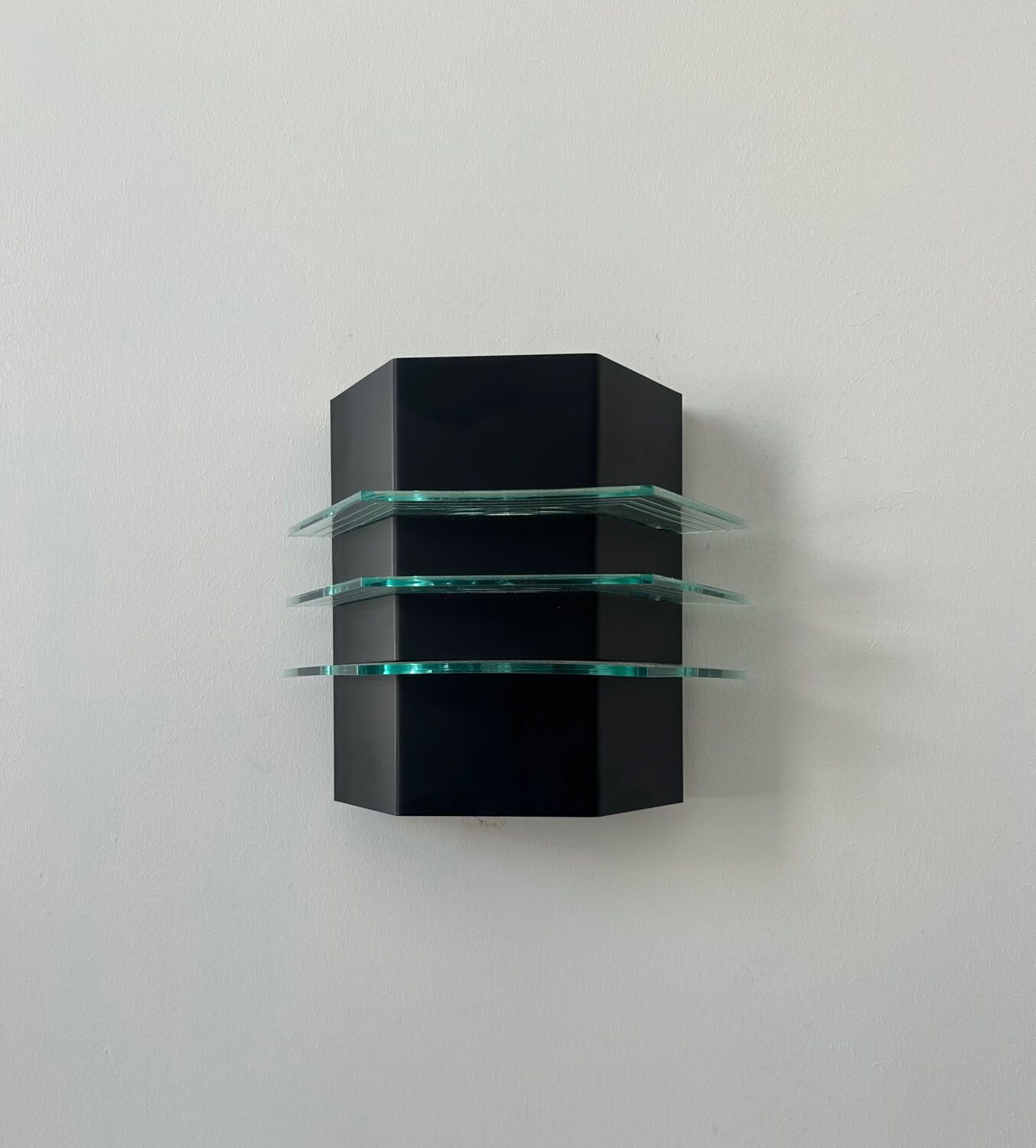 Vintage Black Metal And Glass Wall Lamp, France 1980 photo for sale