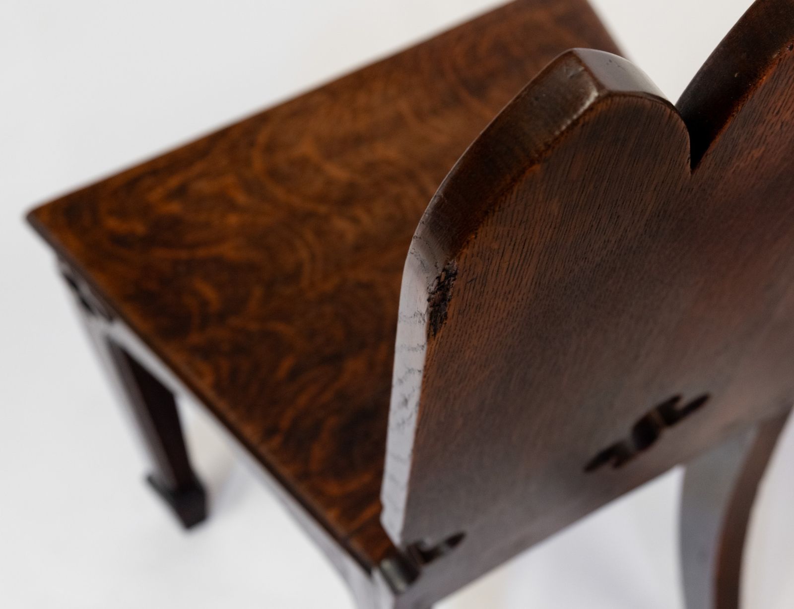 photo for sale Pair Of Regency Gothic Revival English Oak Hall Chairs Circa 1825