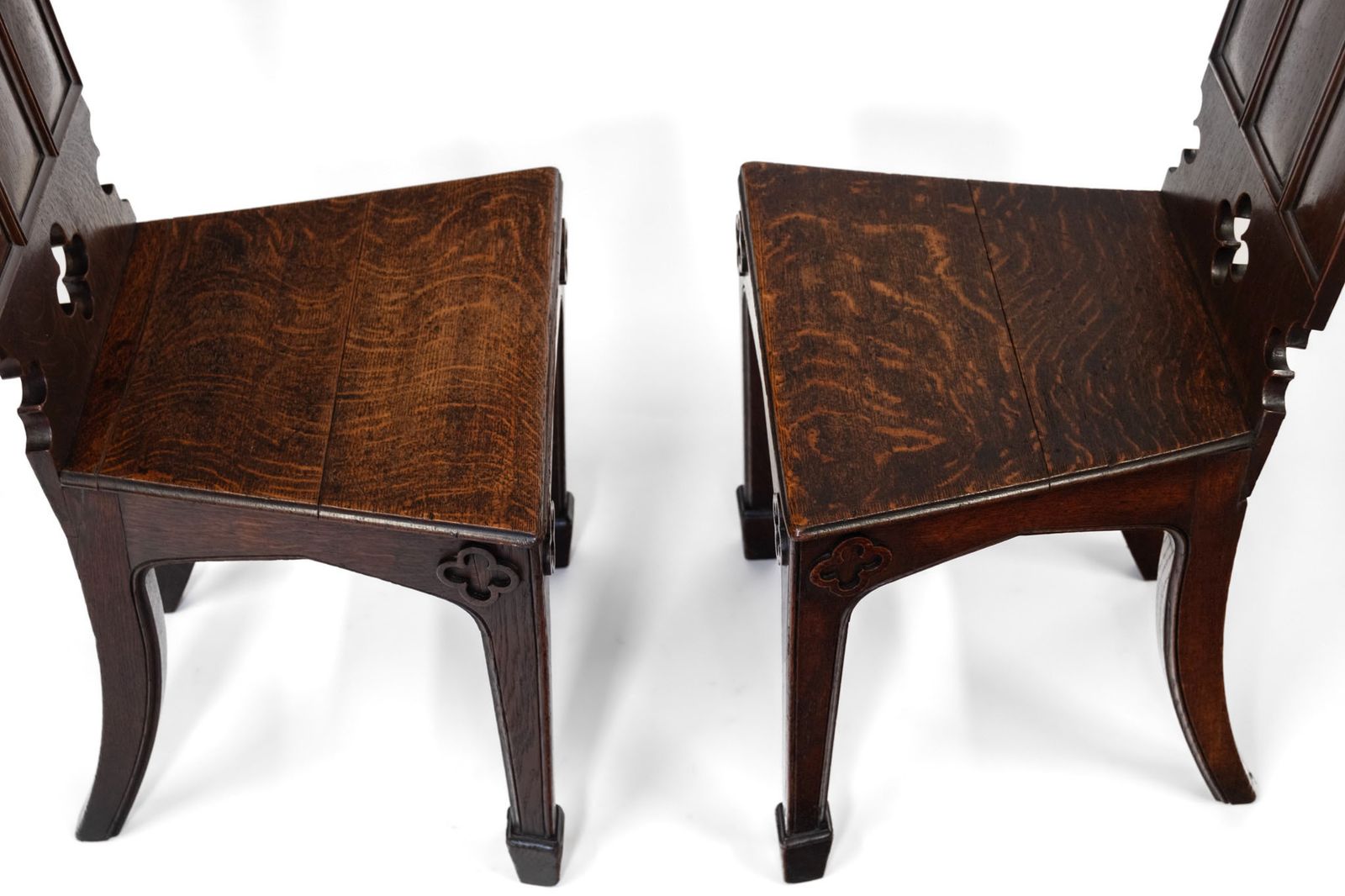 Pair Of Regency Gothic Revival English Oak Hall Chairs Circa 1825 photo vintage