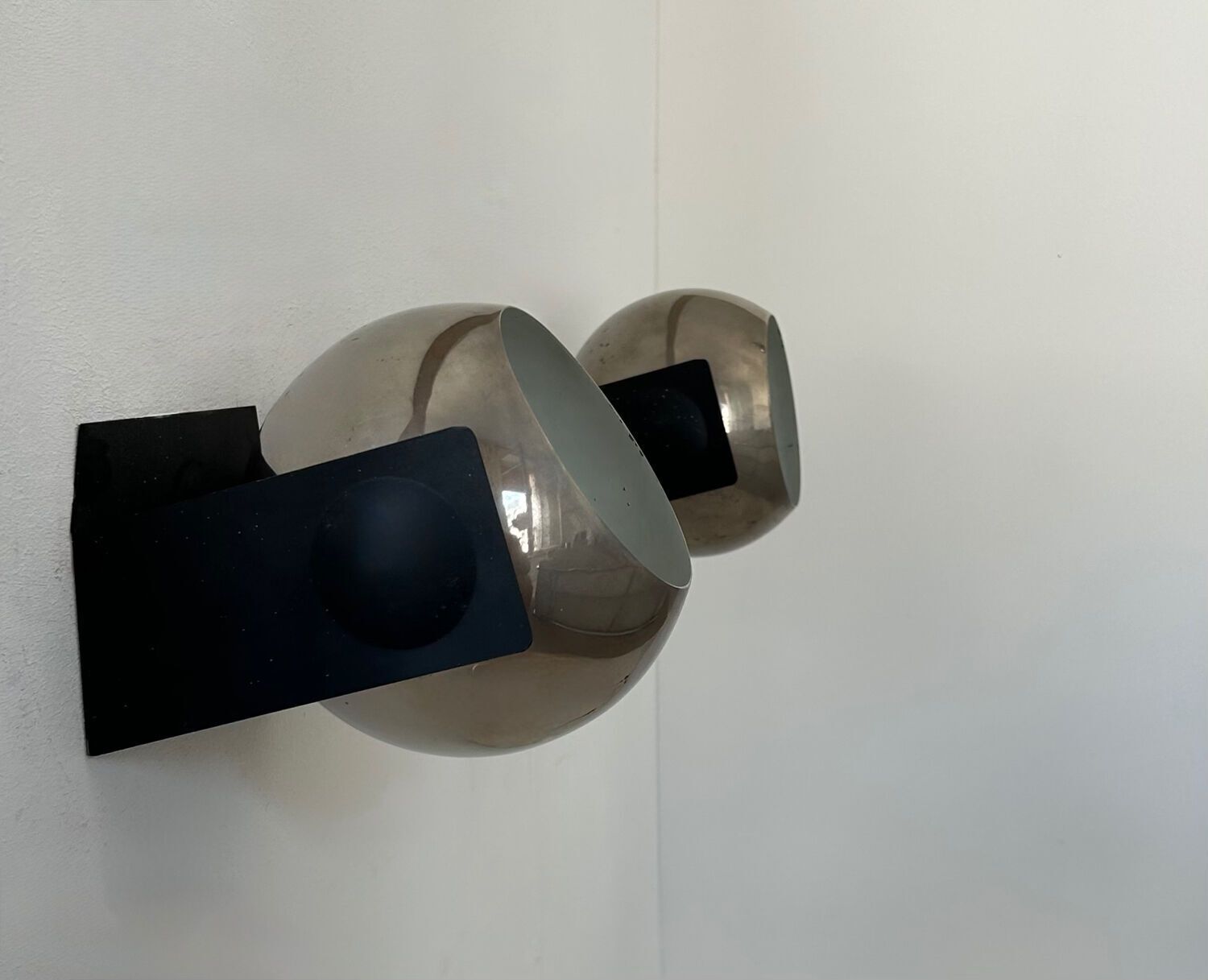 Pair Of Adjustable Wall Lights, Chrome And Matte Black Metal, France 1970 photo vinterior