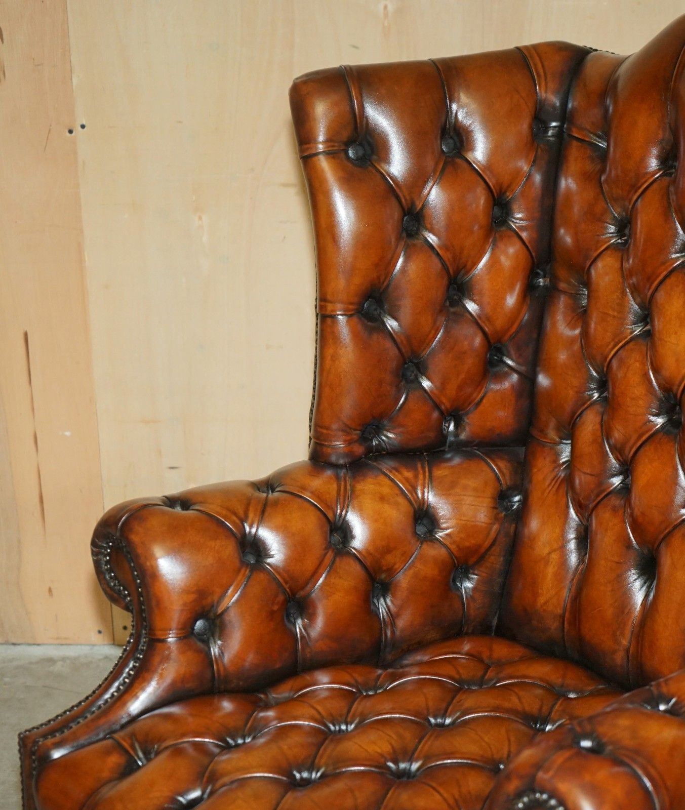 Pair Of Restored Georgian H Framed Chesterfield All Tufted Wingback Armchairs photo buy
