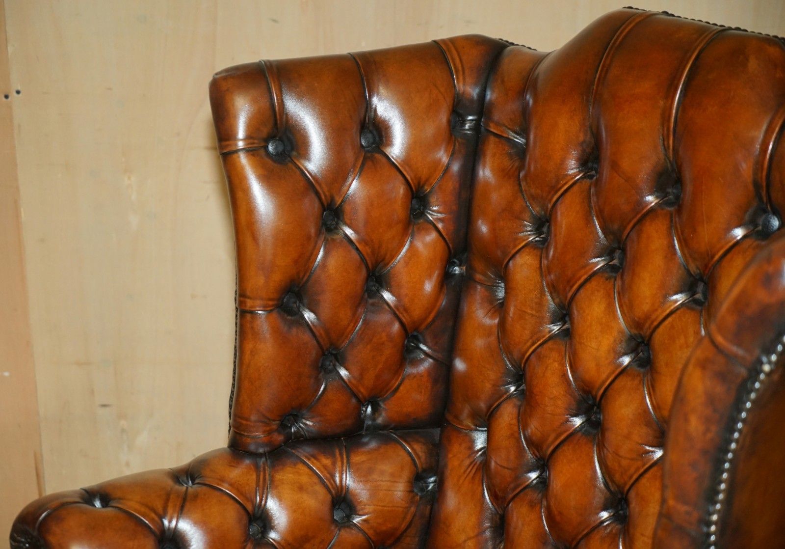 Pair Of Restored Georgian H Framed Chesterfield All Tufted Wingback Armchairs photo vintage