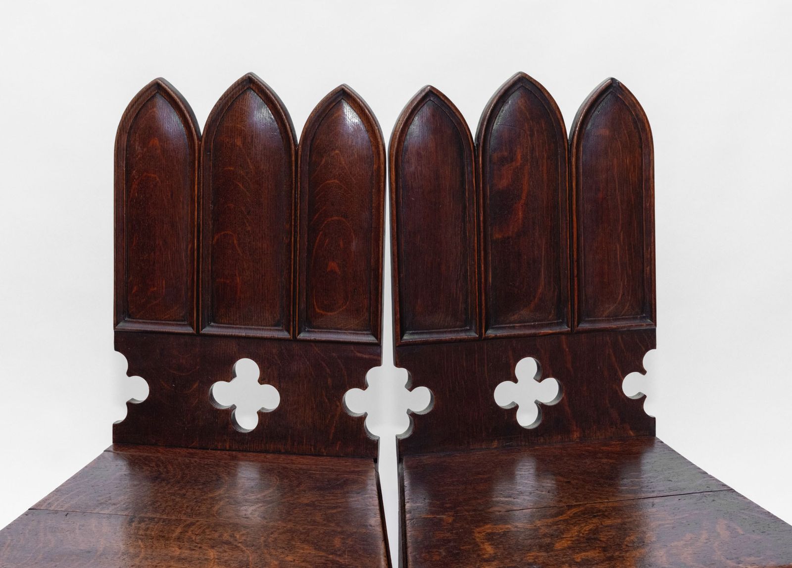 photo furniture Pair Of Regency Gothic Revival English Oak Hall Chairs Circa 1825