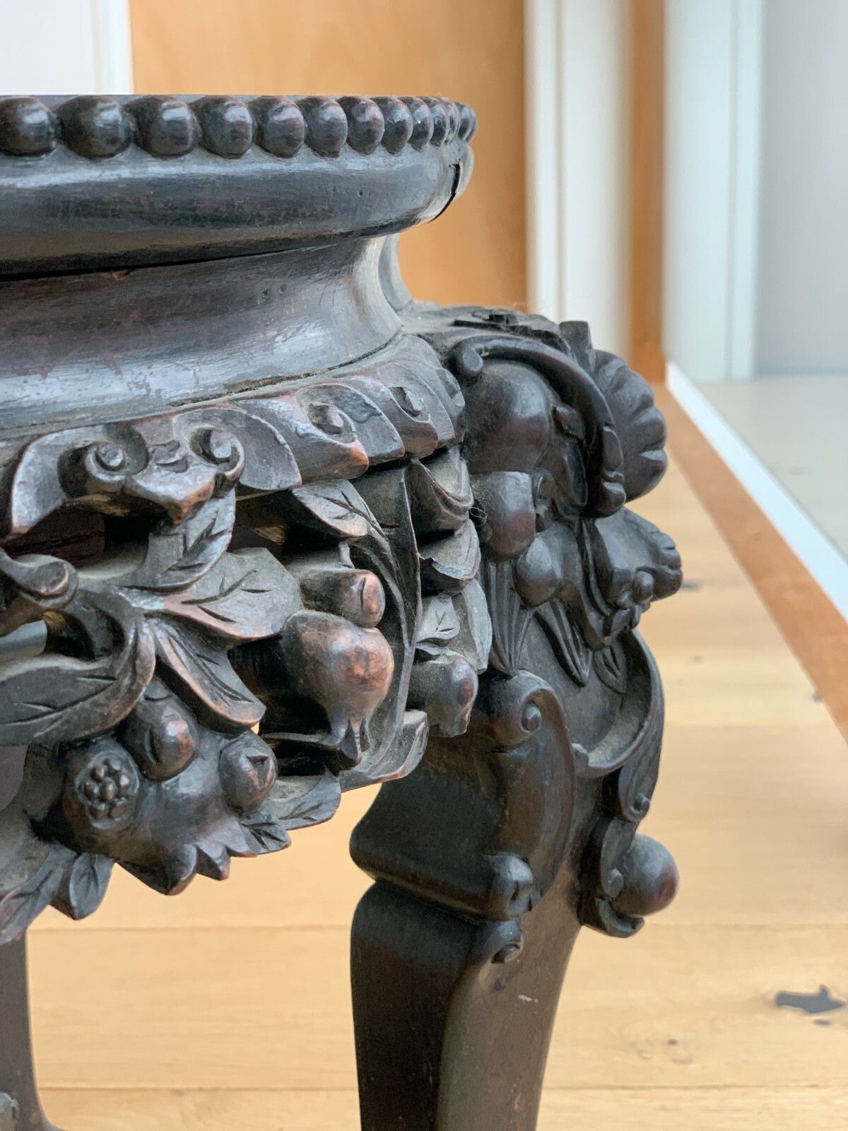 19th Century Oriental Hand Carved Teak Table With Marble Top photo buy