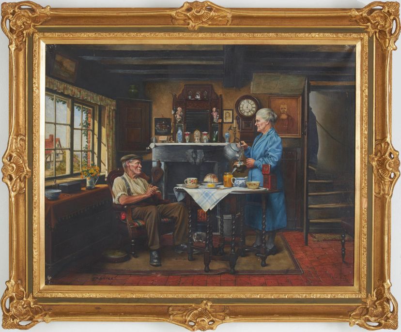 Antique Oil Painting By Alfred Lyndon Grace Home Sweet Home