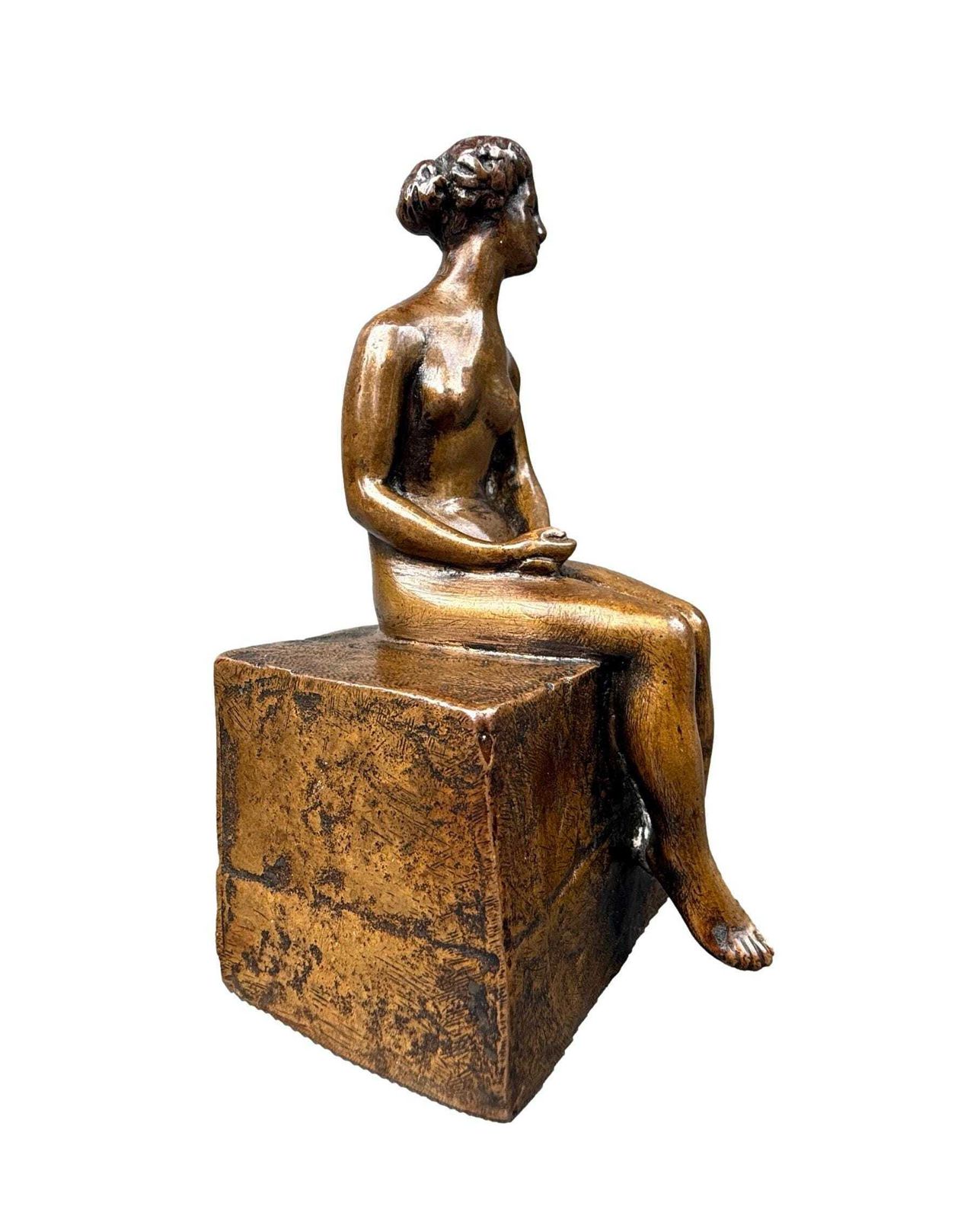 Rare Bronze Sculpture By Ary Bitter, Seated Nude Woman, 1930s Art Deco Statue photo for sale