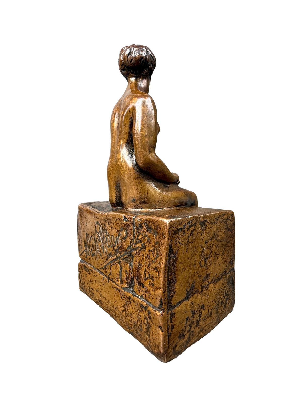Rare Bronze Sculpture By Ary Bitter, Seated Nude Woman, 1930s Art Deco Statue photo Art