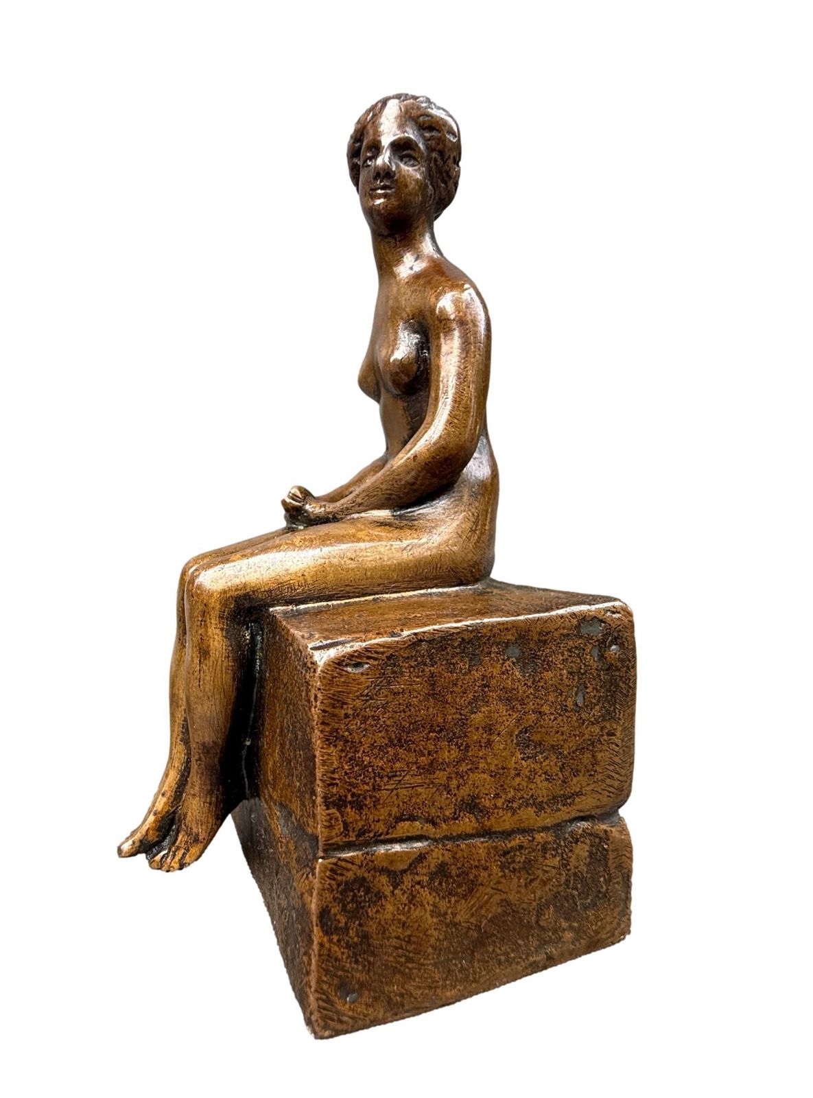 Rare Bronze Sculpture By Ary Bitter, Seated Nude Woman, 1930s Art Deco Statue photo buy