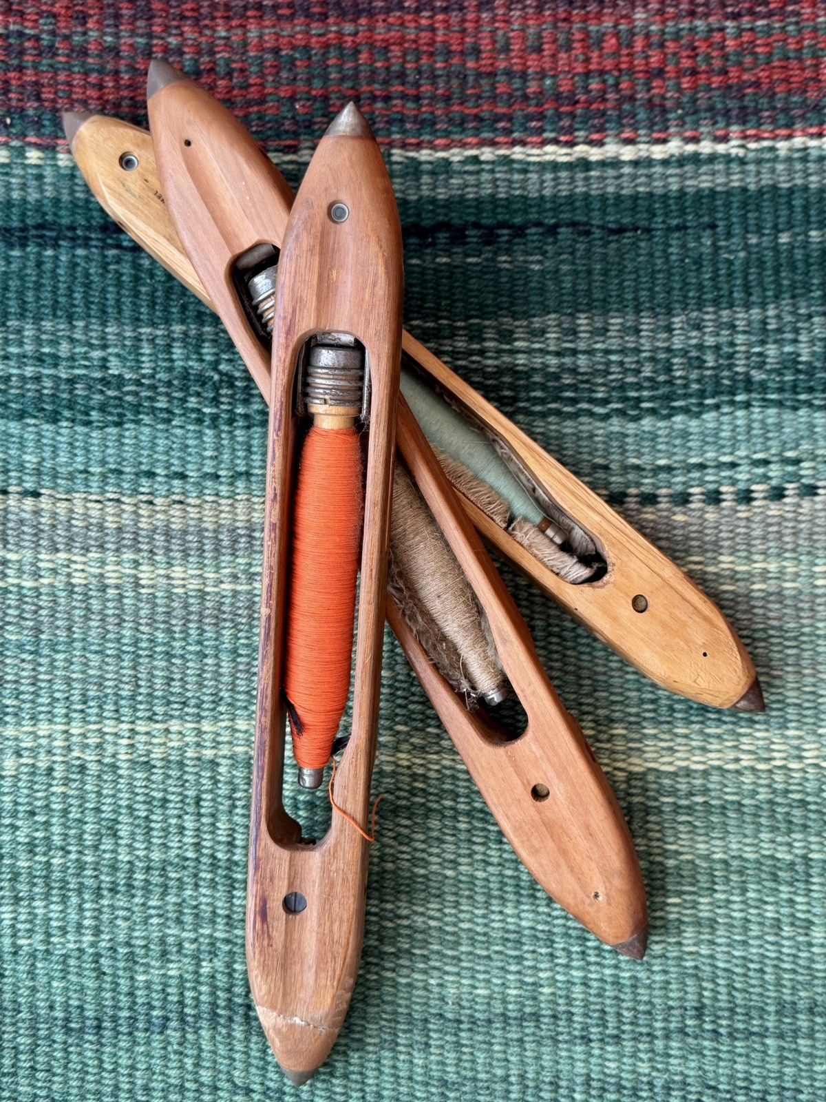 Set Of 3 Vintage French Heuchel Wooden Boat Spool/Shuttle/Weaving/Loom Bobbins photo furniture