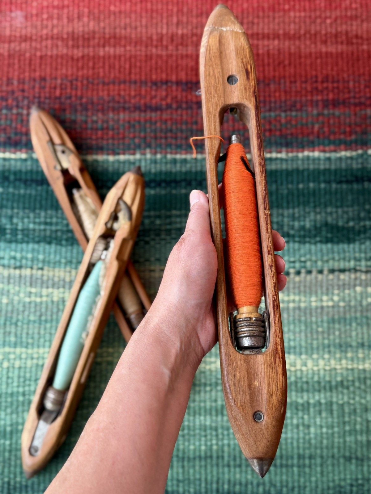 Set Of 3 Vintage French Heuchel Wooden Boat Spool/Shuttle/Weaving/Loom Bobbins photo for sale