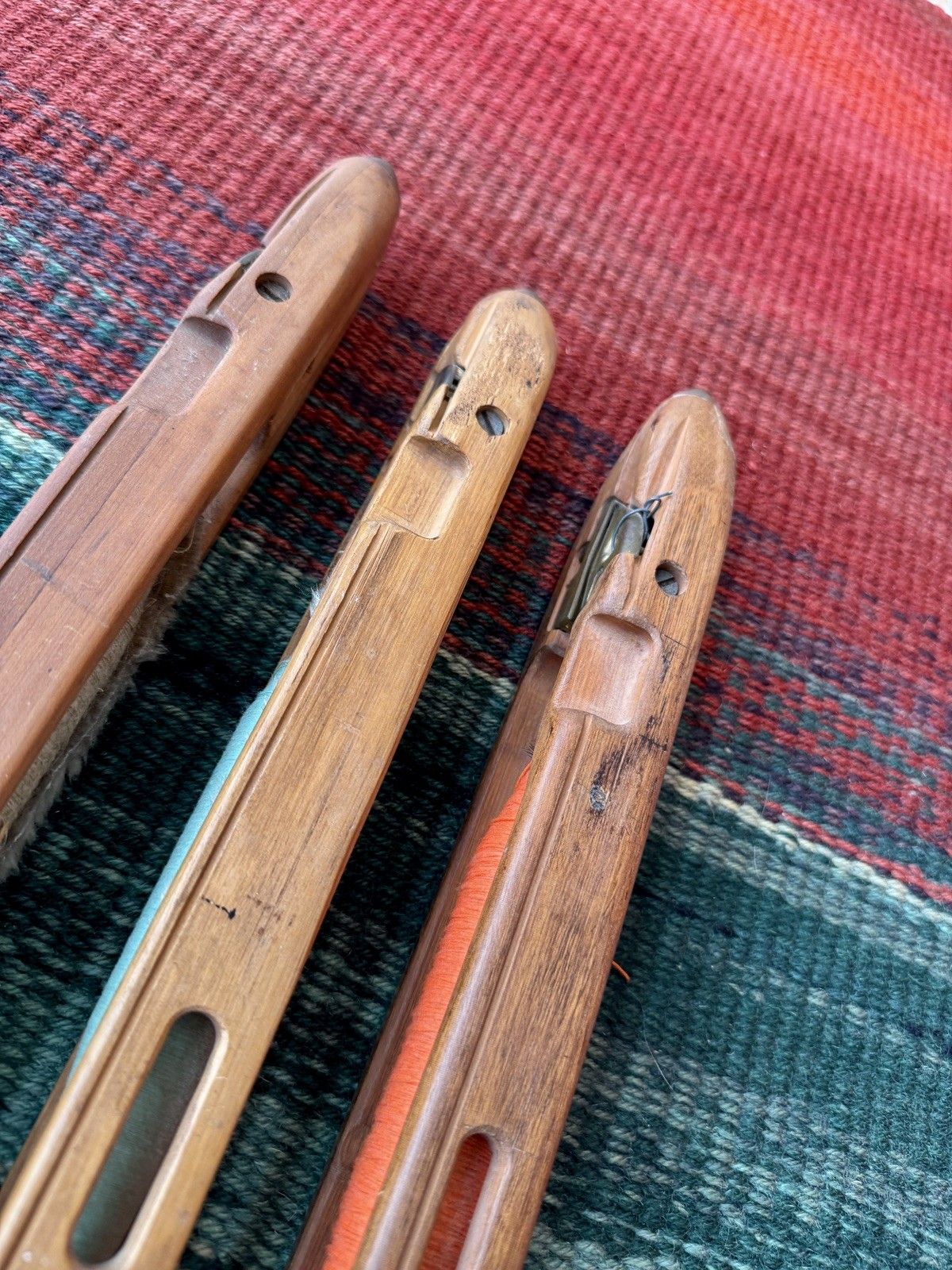 photo for sale Set Of 3 Vintage French Heuchel Wooden Boat Spool/Shuttle/Weaving/Loom Bobbins