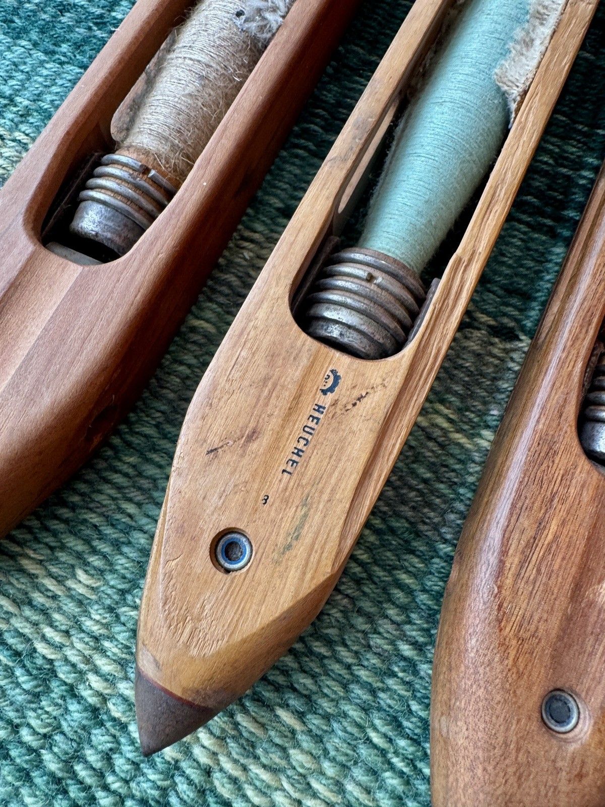 Home Decor Set Of 3 Vintage French Heuchel Wooden Boat Spool/Shuttle/Weaving/Loom Bobbins photo