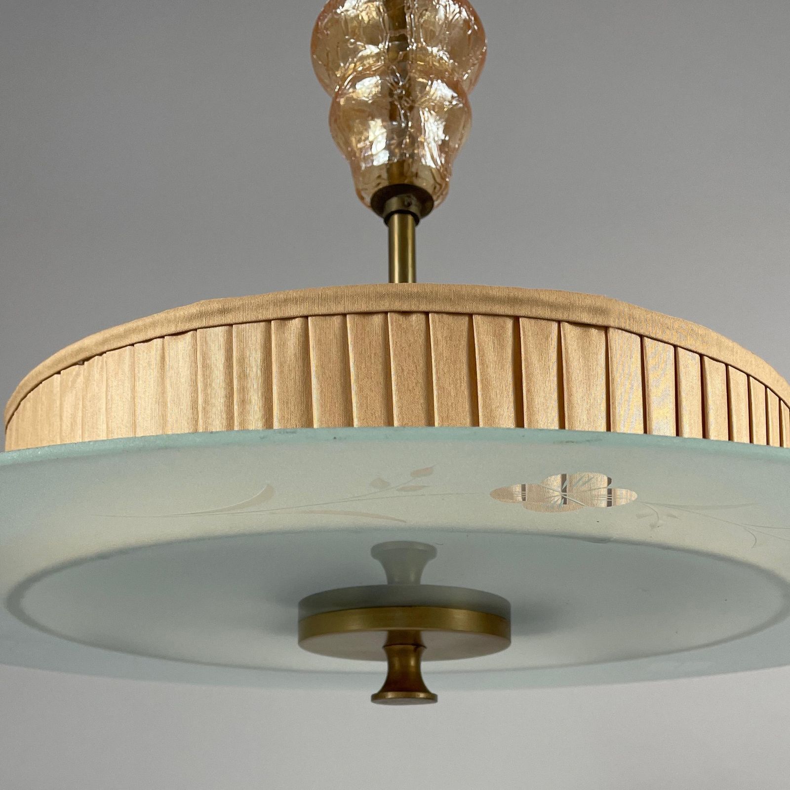 photo furniture Art Deco Pendant Lamp Made Of Glass, Brass And Fabric, Sweden 1930s