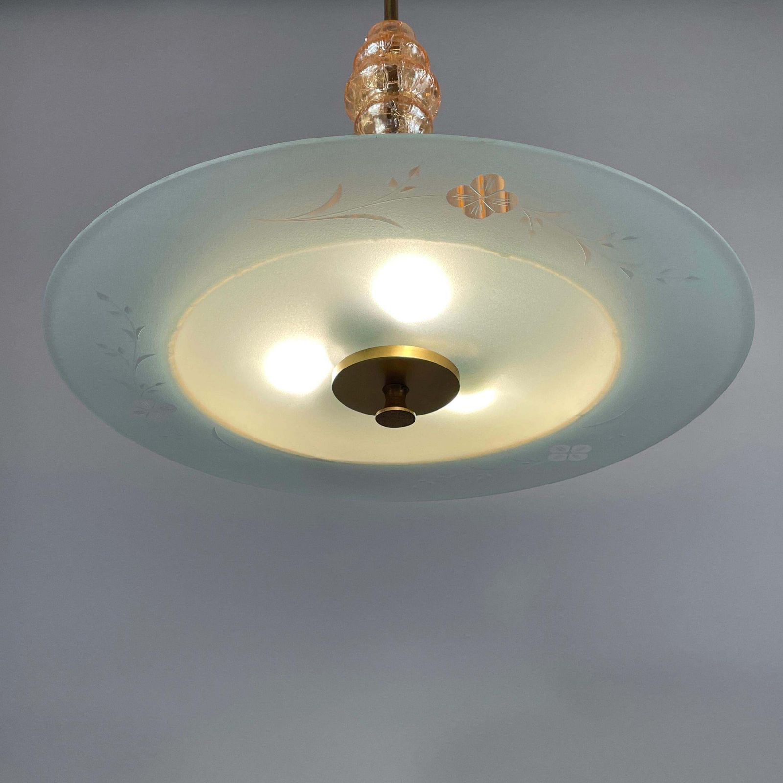 2342.0 Art Deco Pendant Lamp Made Of Glass, Brass And Fabric, Sweden 1930s photo