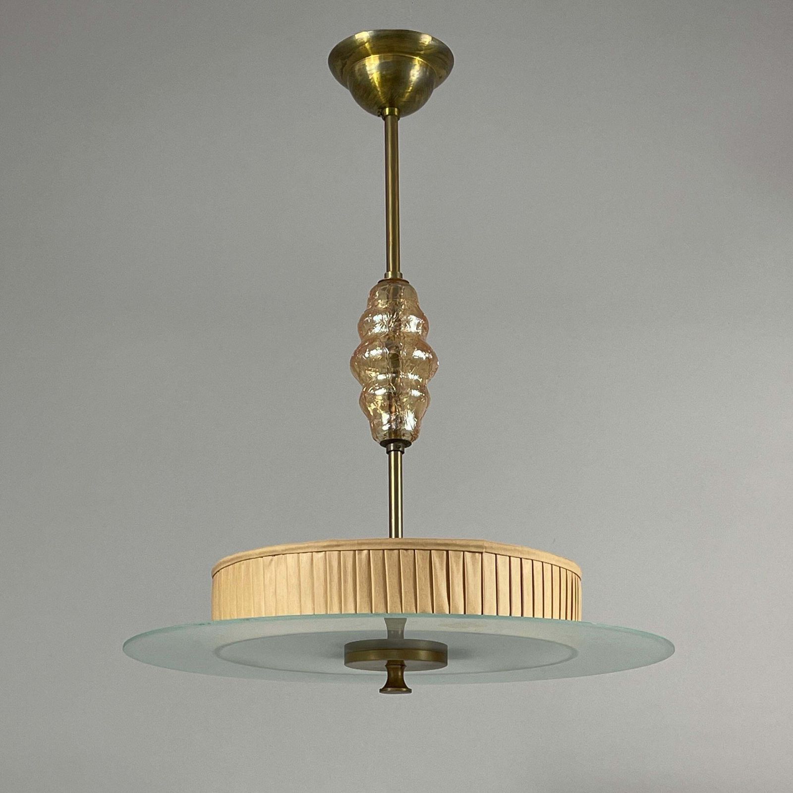 photo vinterior Art Deco Pendant Lamp Made Of Glass, Brass And Fabric, Sweden 1930s