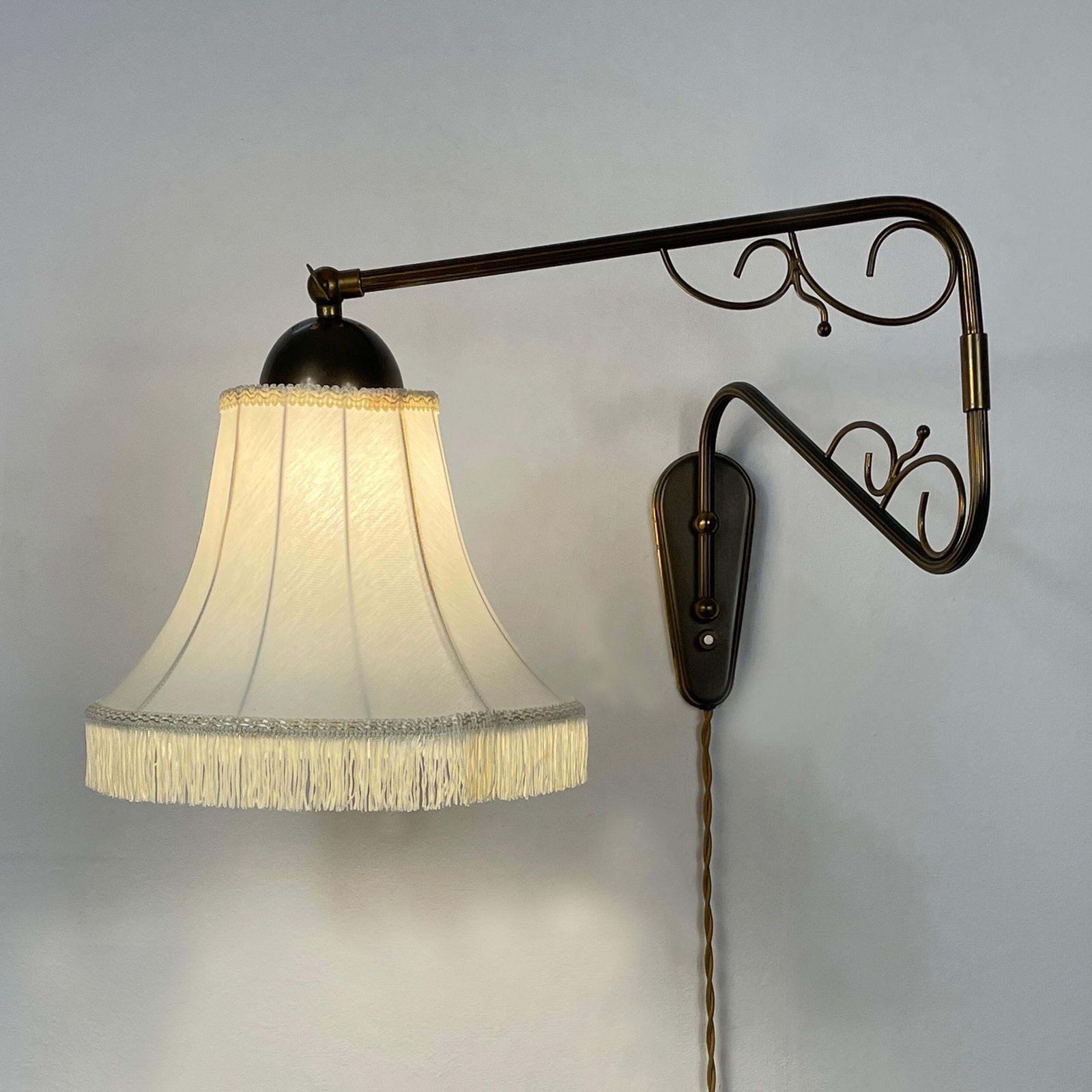 Brass And Fabric Wall Lamp With Joint, Sweden 1940s photo Lighting