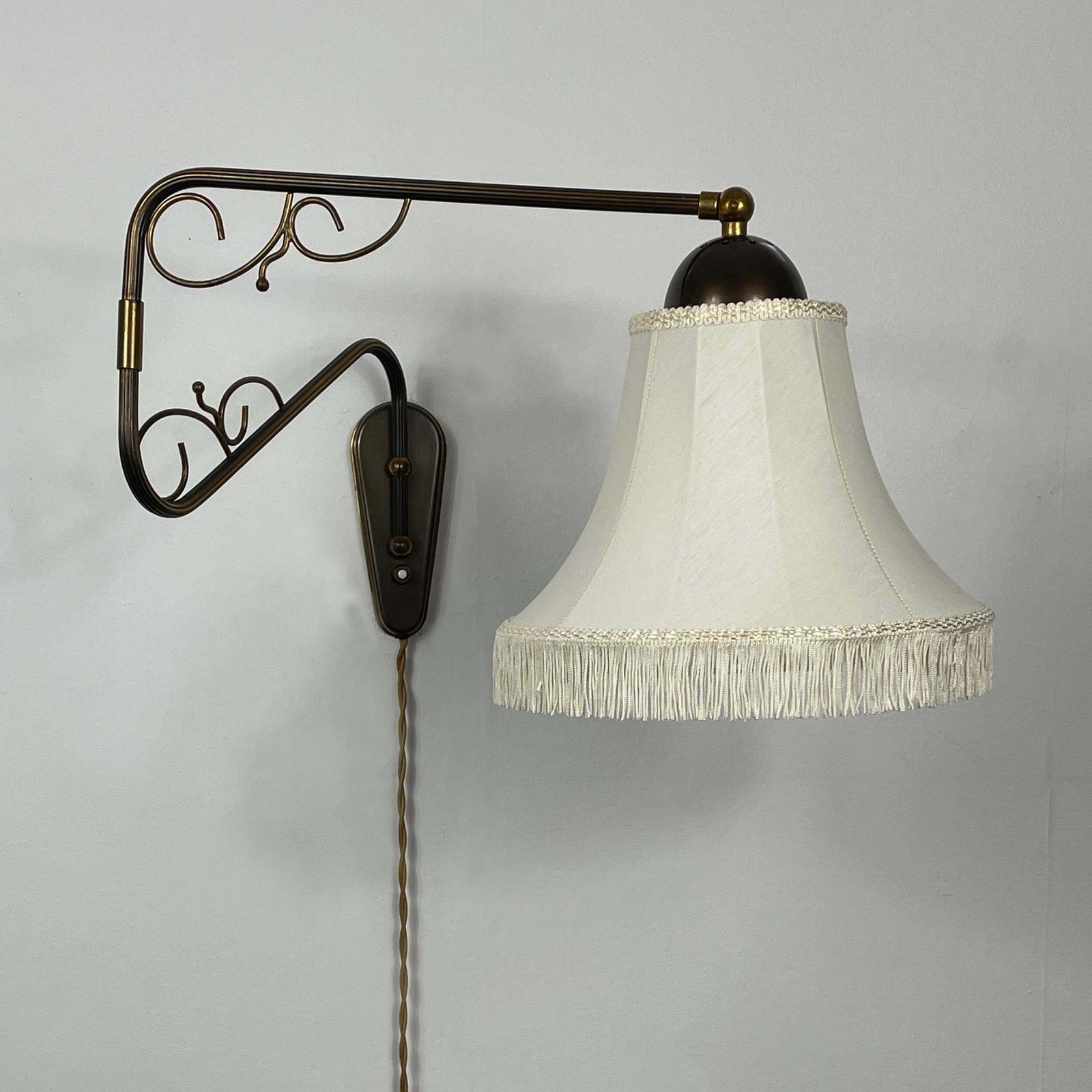 Brass And Fabric Wall Lamp With Joint, Sweden 1940s photo 1591.0
