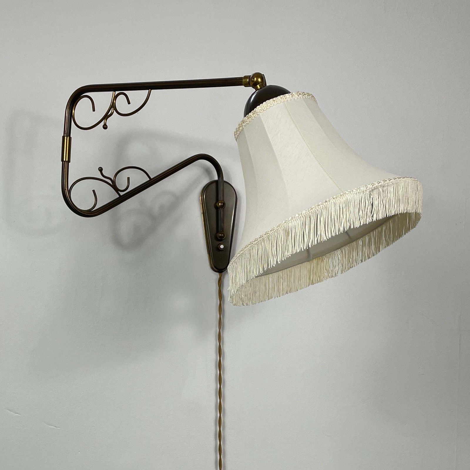 photo furniture Brass And Fabric Wall Lamp With Joint, Sweden 1940s