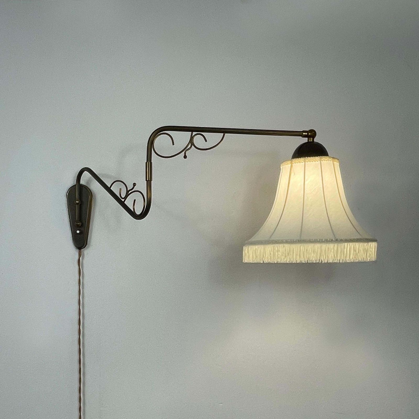 photo vintage Brass And Fabric Wall Lamp With Joint, Sweden 1940s