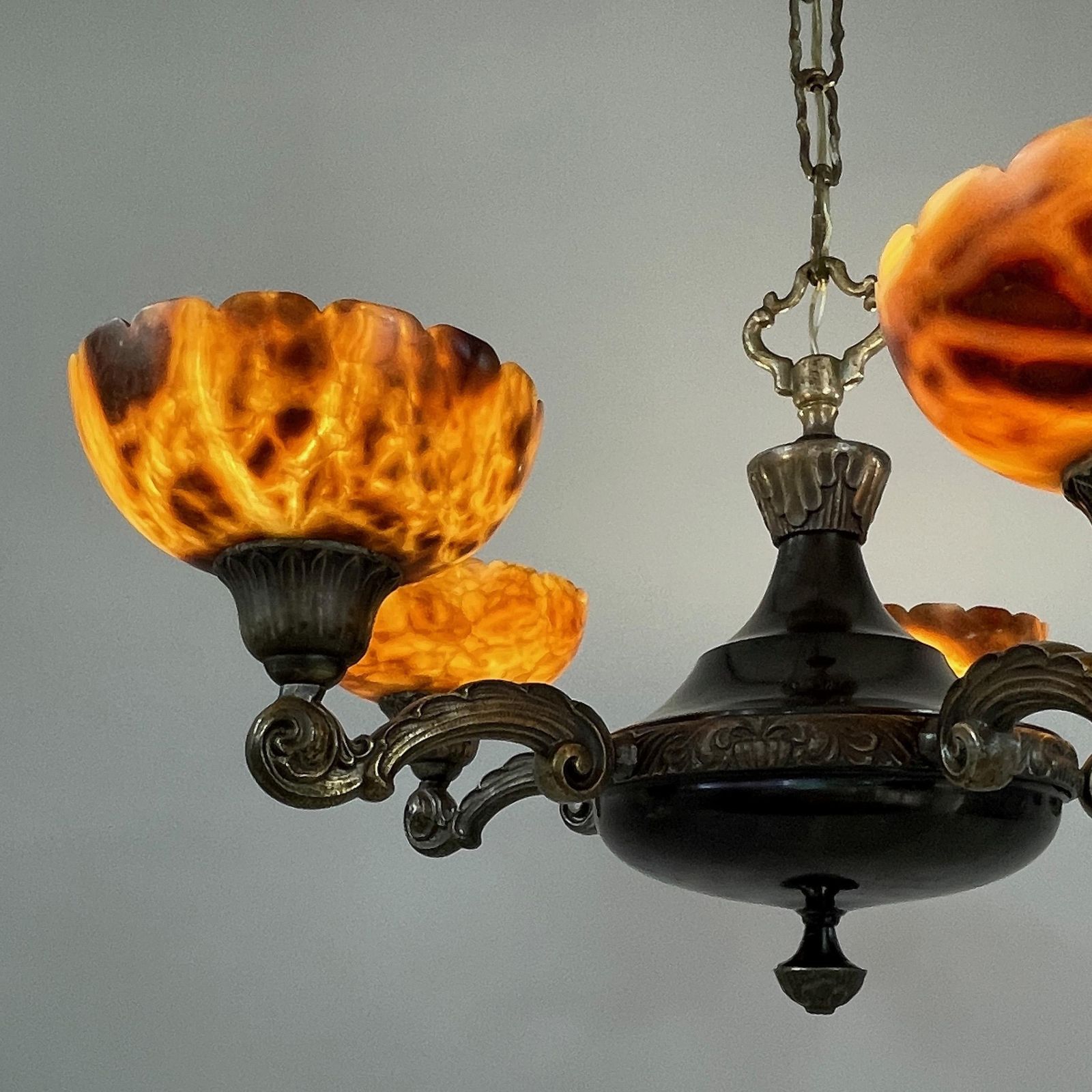photo buy Nickel Plated 5 Light Chandelier Made Of Brass And Alabaster, Sweden 1920s To 1930s