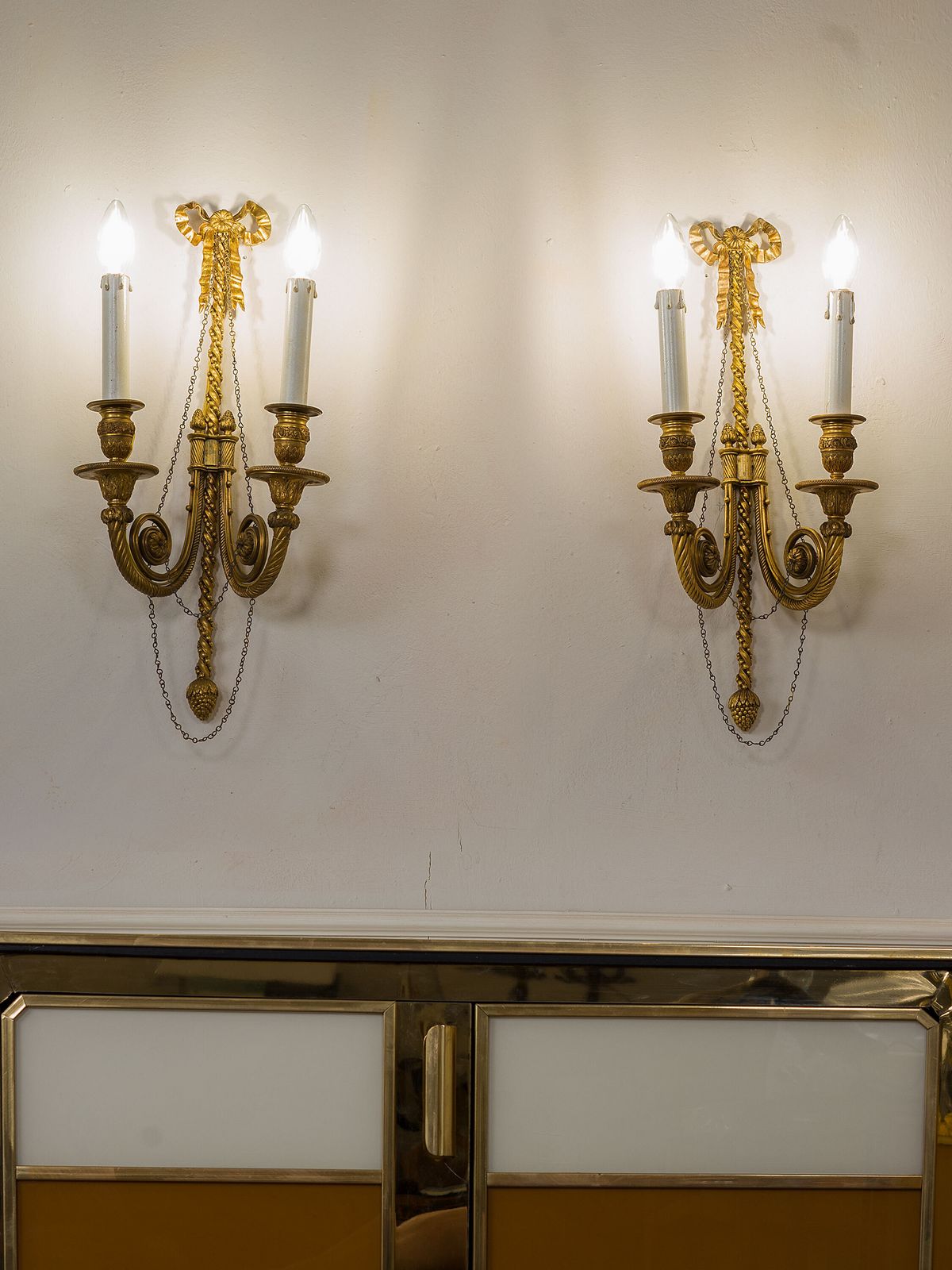 Pair Of Hand Chiseled Gilt Bronze Wall Sconces, France, Napoleon III Period. photo Lighting