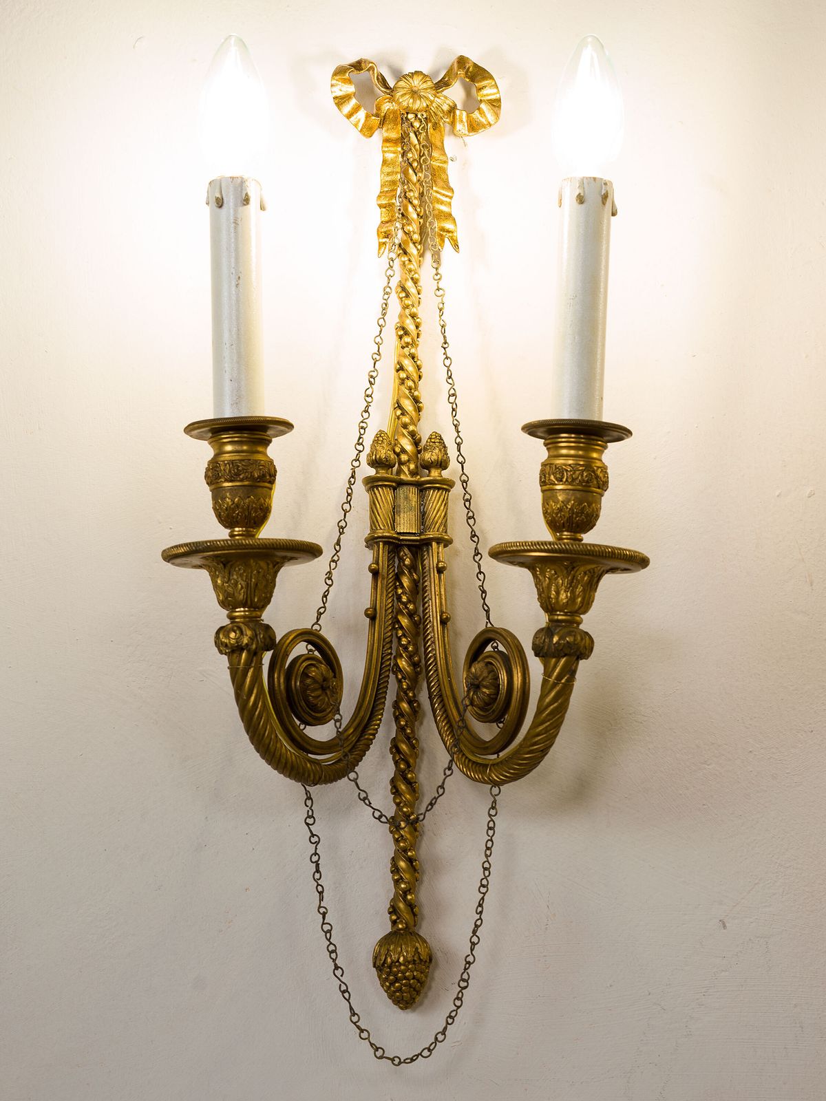 Pair Of Hand Chiseled Gilt Bronze Wall Sconces, France, Napoleon III Period. photo for sale