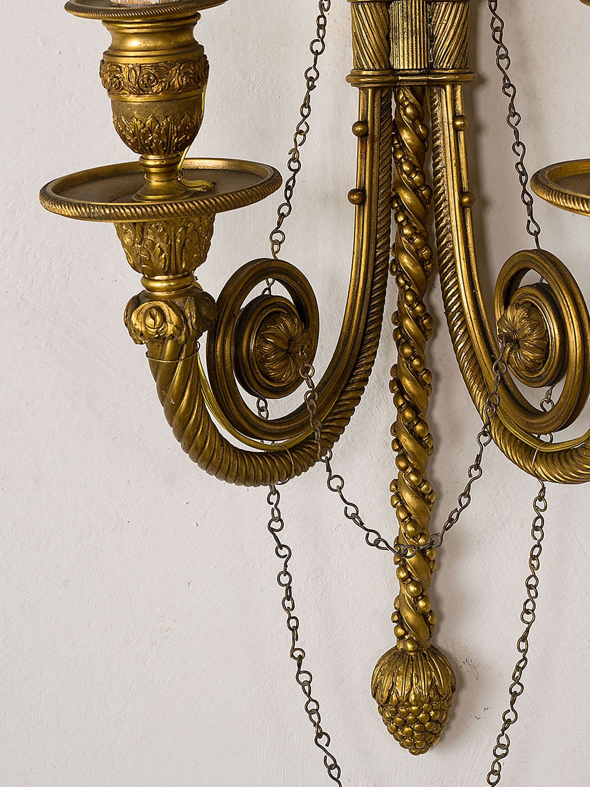 Pair Of Hand Chiseled Gilt Bronze Wall Sconces, France, Napoleon III Period. photo vintage
