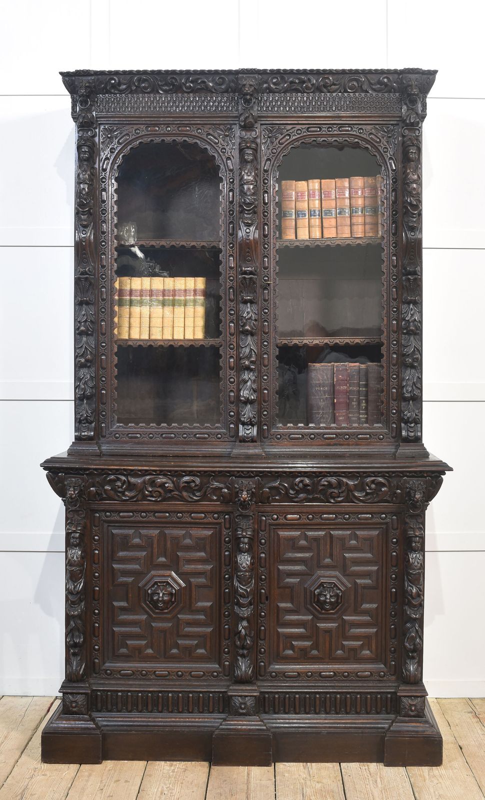 Renaissance Revival Carved Oak Two Door Bookcase photo furniture