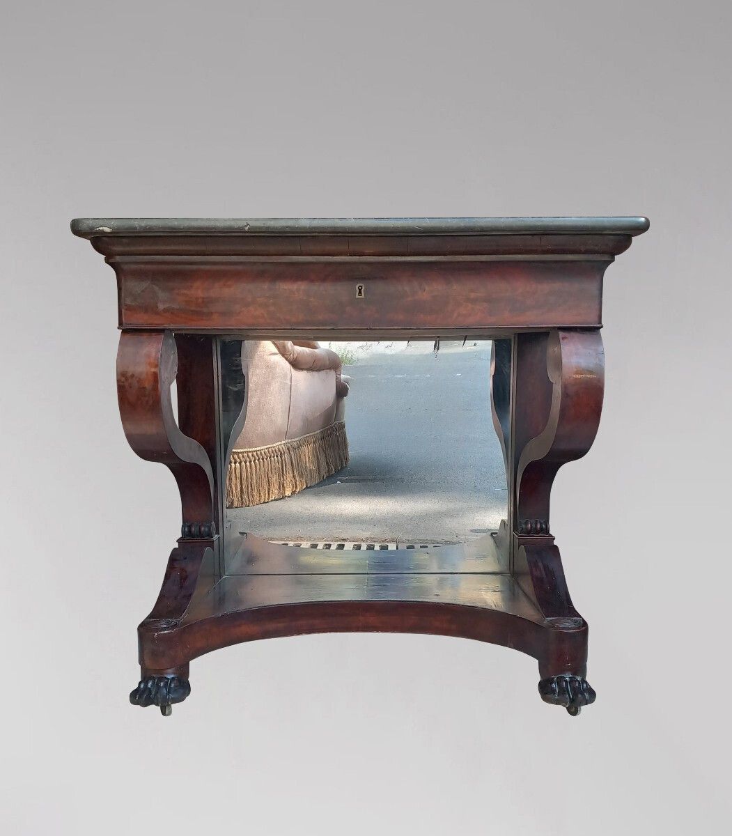 Restoration Console On A Mahogany Mirror Background photo for sale