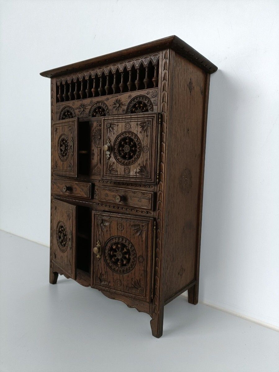 Small  French Breton  Cabinet Wood Antique 19th Century  Hand Carved Gorgeous Ra photo buy