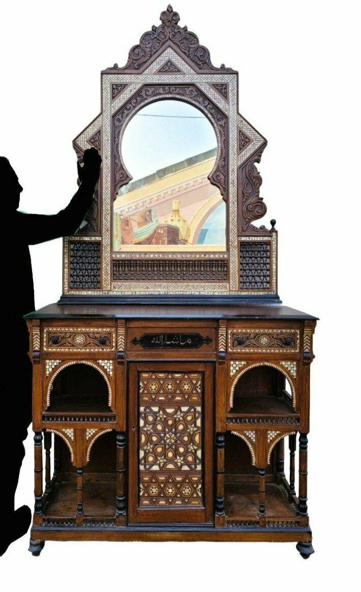 G Parvis, Console + Mirror In Marquetry, 19th Century