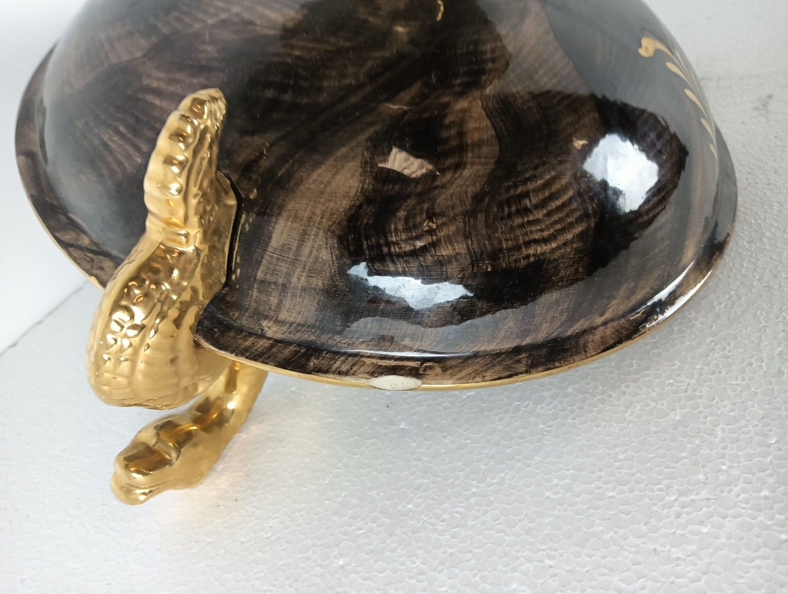 photo vinterior Ceramic Vintage Centerpiece Footed Faience Dragons Deer Hubert Bequet Belgium