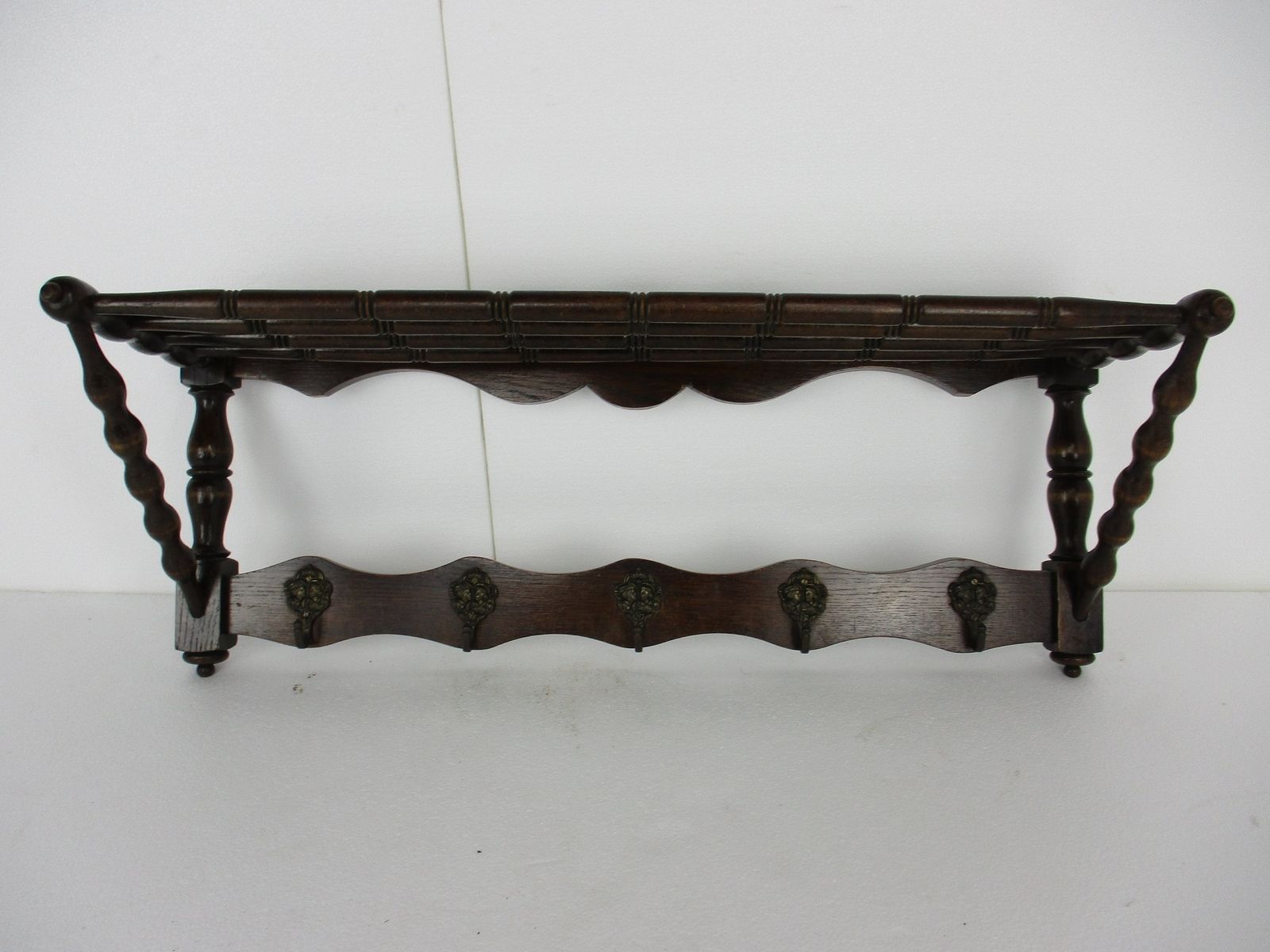Hand Carved Wood  Wall Shelf Coat Hat Kitchen Rack Bobbin Pieces Edwardian Barn photo 244.0