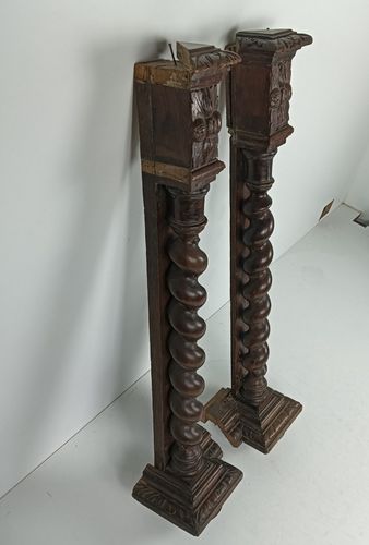 Pair Of Wooden Ornate Reclaimed  Pillars Barley Twist Large  Antique Salvaged Ar photo furniture