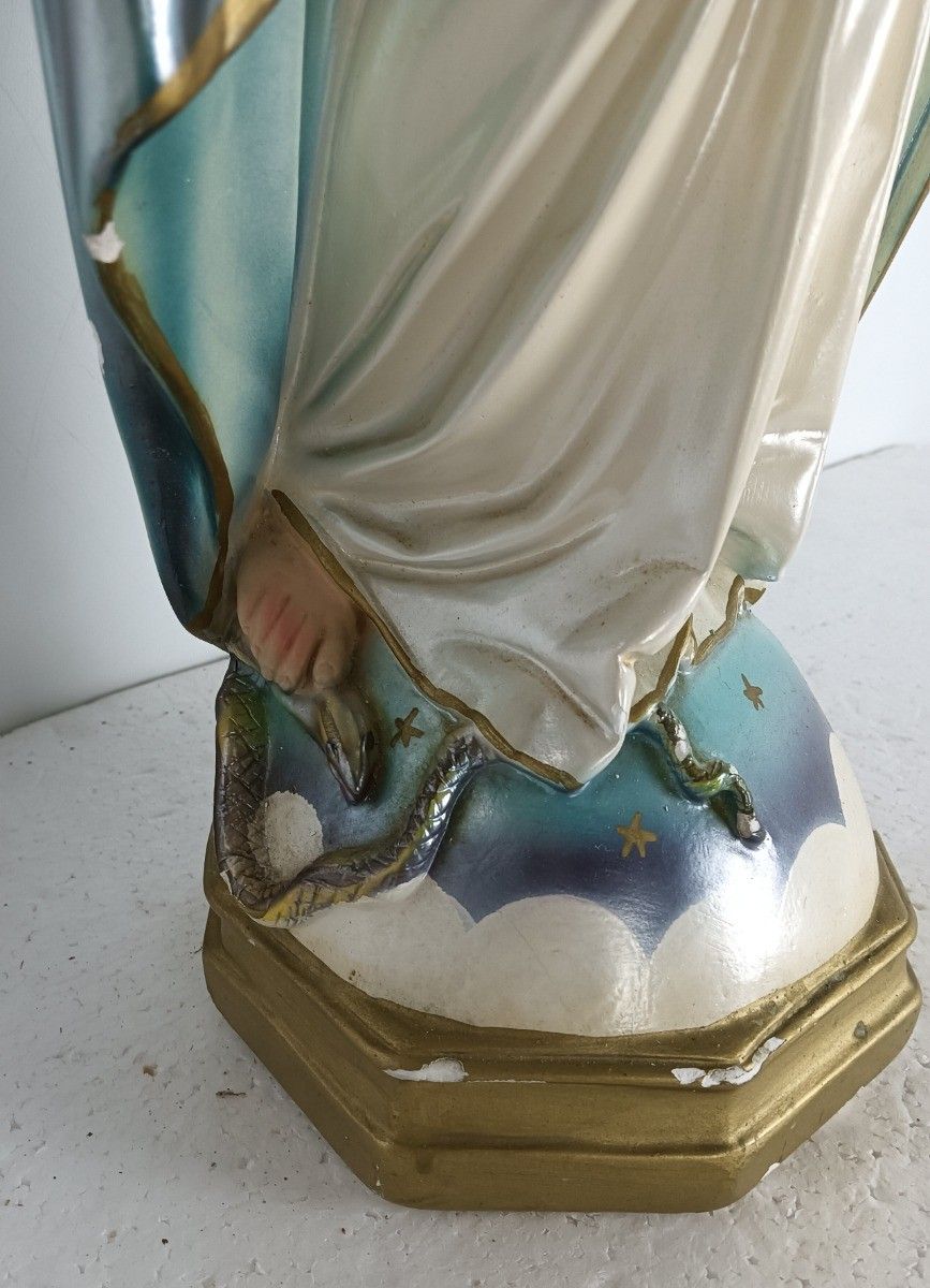 Large Plaster Statue Virgin Mary Open Arms Polychrome Our Lady Of Columbia Vinta photo vintage