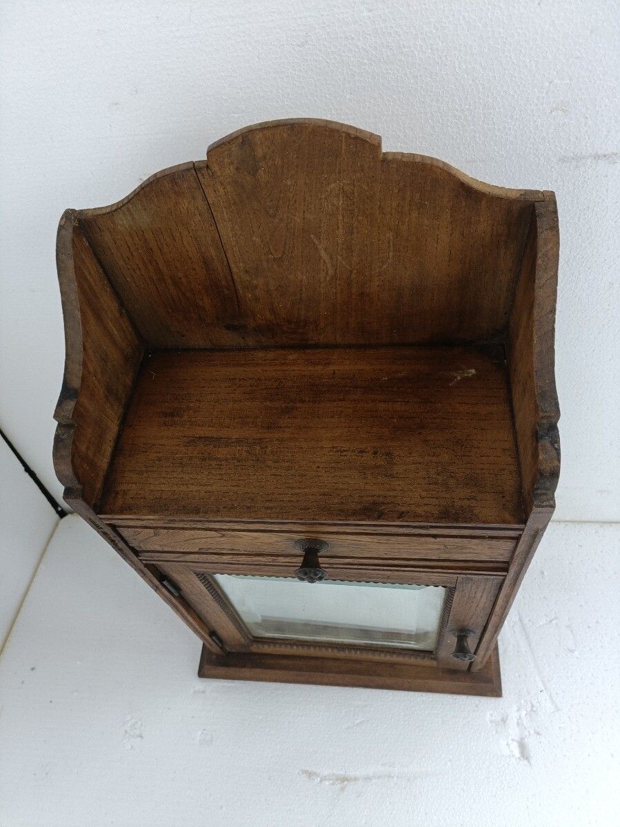 Medicine Apothecary Antique Wall Cabinet Beveled Glass Hobnails Lovely Wood Barn photo furniture