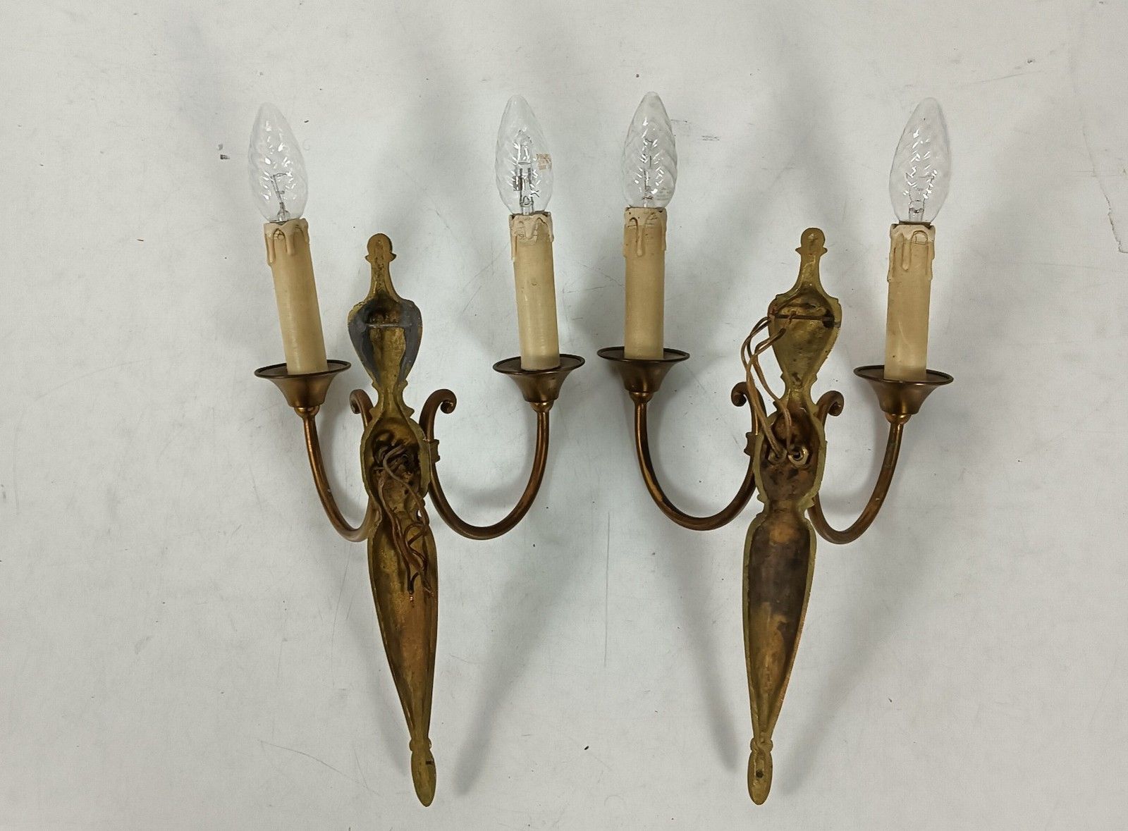 Set Of 4 Double Wall Sconces Light Wall Hanging Ornate Brass  French Empire Styl photo for sale