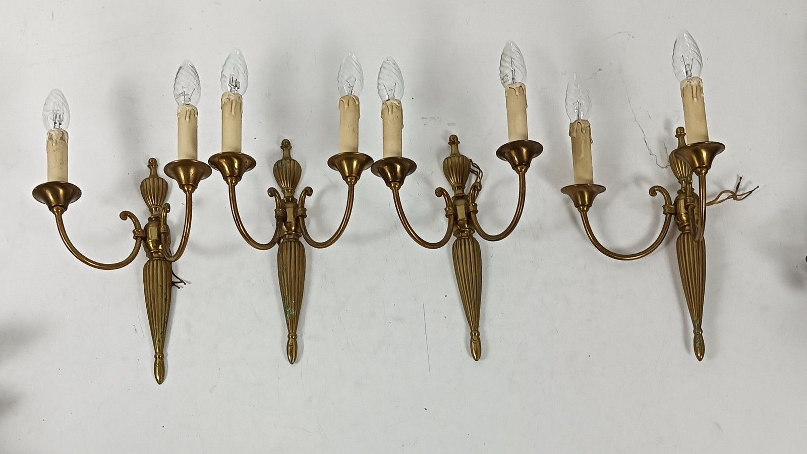 Set Of 4 Double Wall Sconces Light Wall Hanging Ornate Brass  French Empire Styl photo 487.0