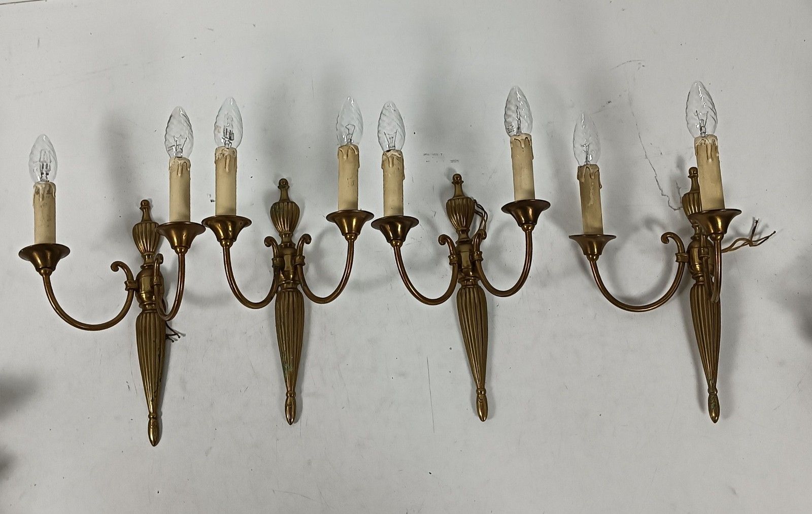 Set Of 4 Double Wall Sconces Light Wall Hanging Ornate Brass  French Empire Styl photo vinterior
