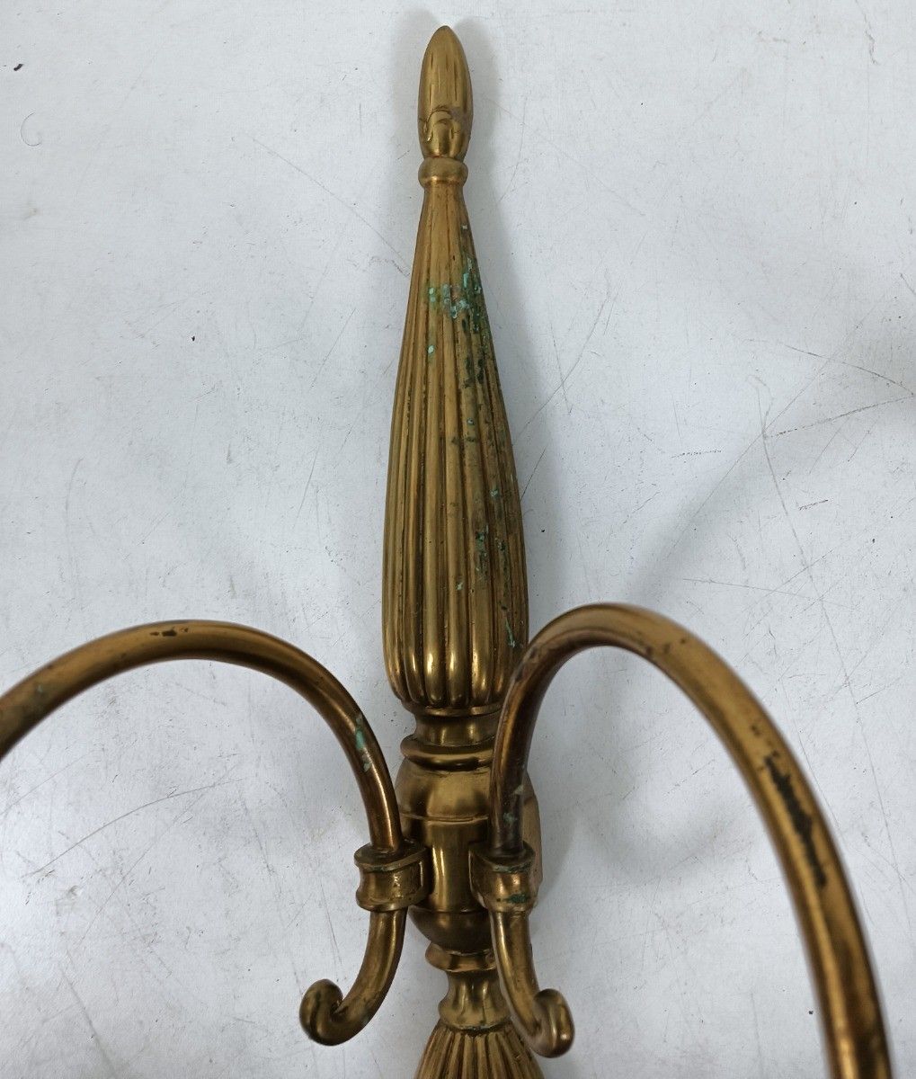 photo for sale Set Of 4 Double Wall Sconces Light Wall Hanging Ornate Brass  French Empire Styl