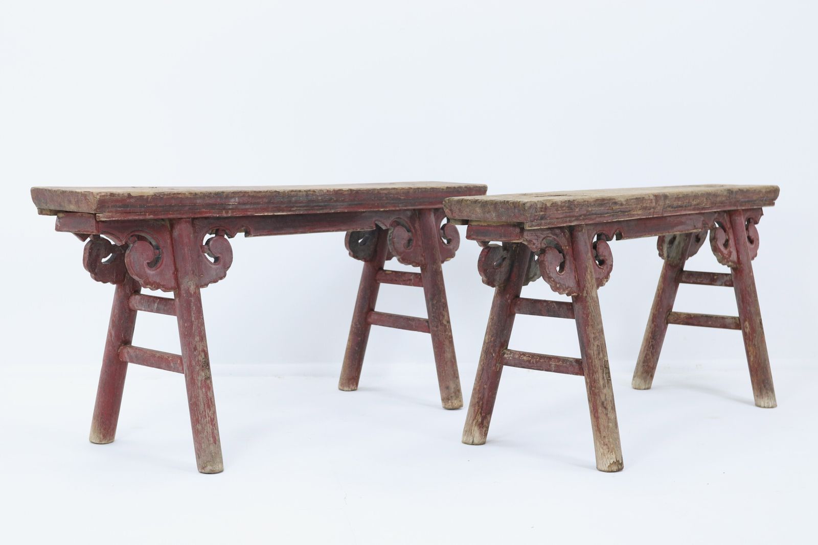 photo for sale Mid 19th Century Pair Of Chinese Red Lacquered Spring Benches